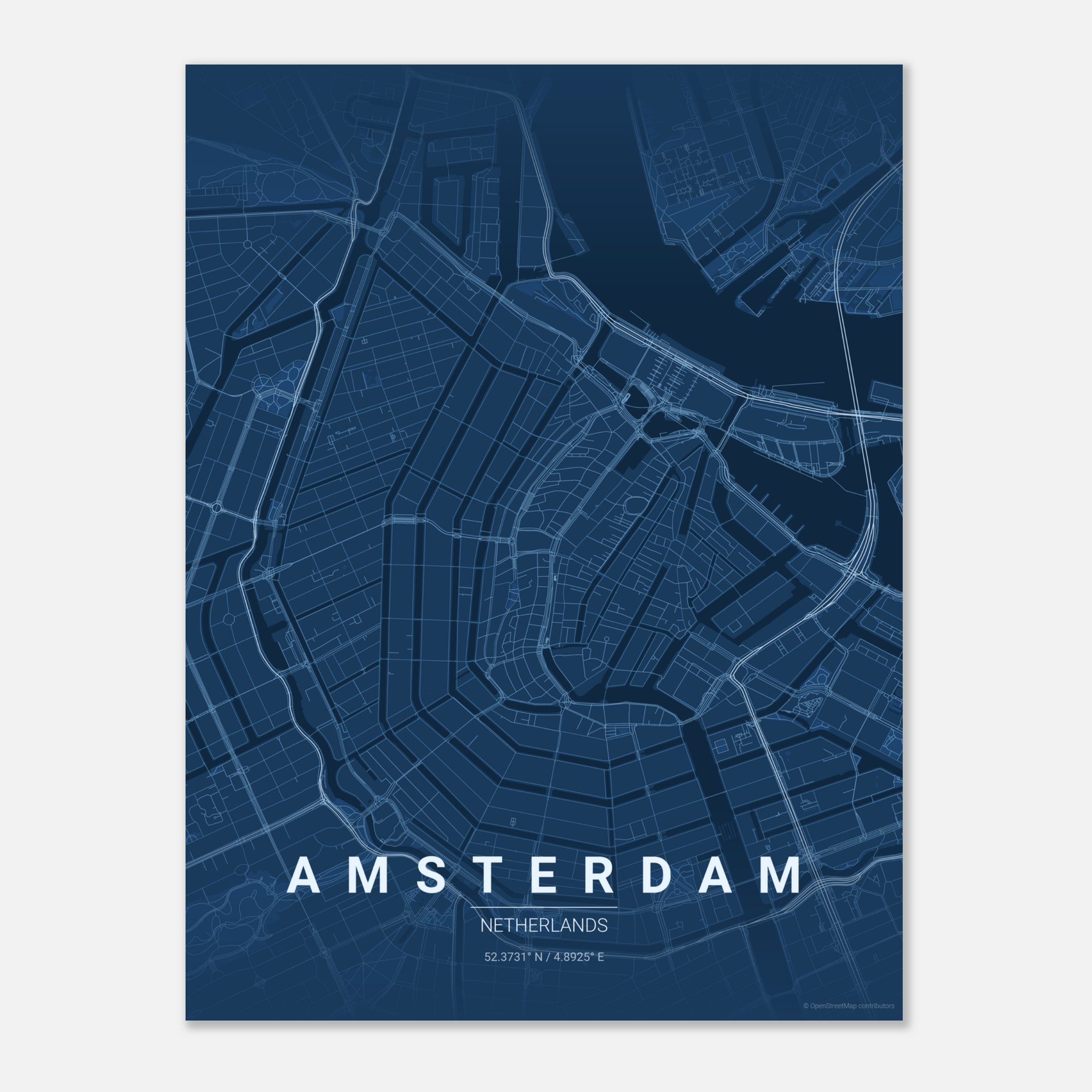 Amsterdam vector map poster in Blueprint colourway, Netherlands