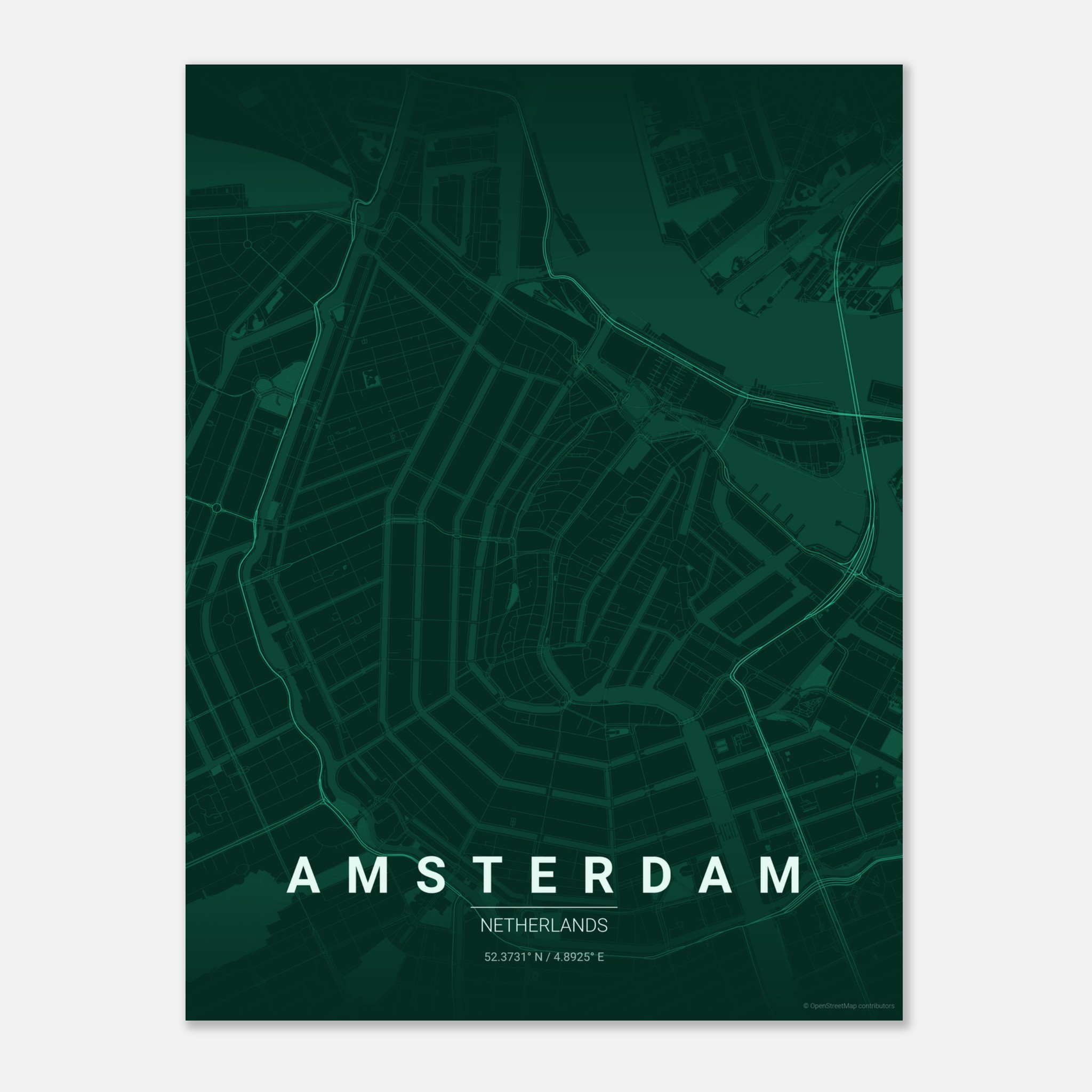 Amsterdam vector map poster in Emerald colourway, Netherlands