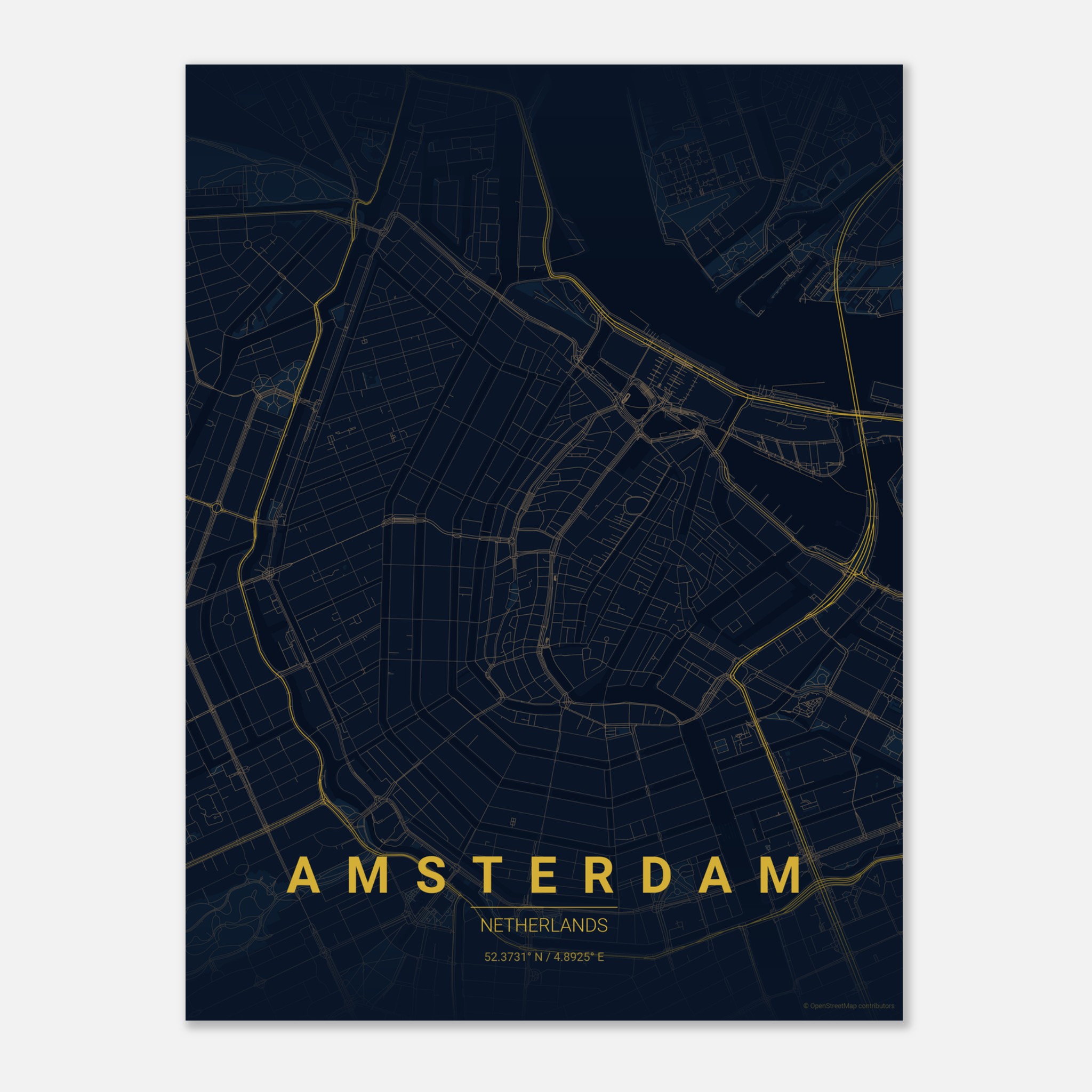 Amsterdam vector map poster in Night colourway, Netherlands