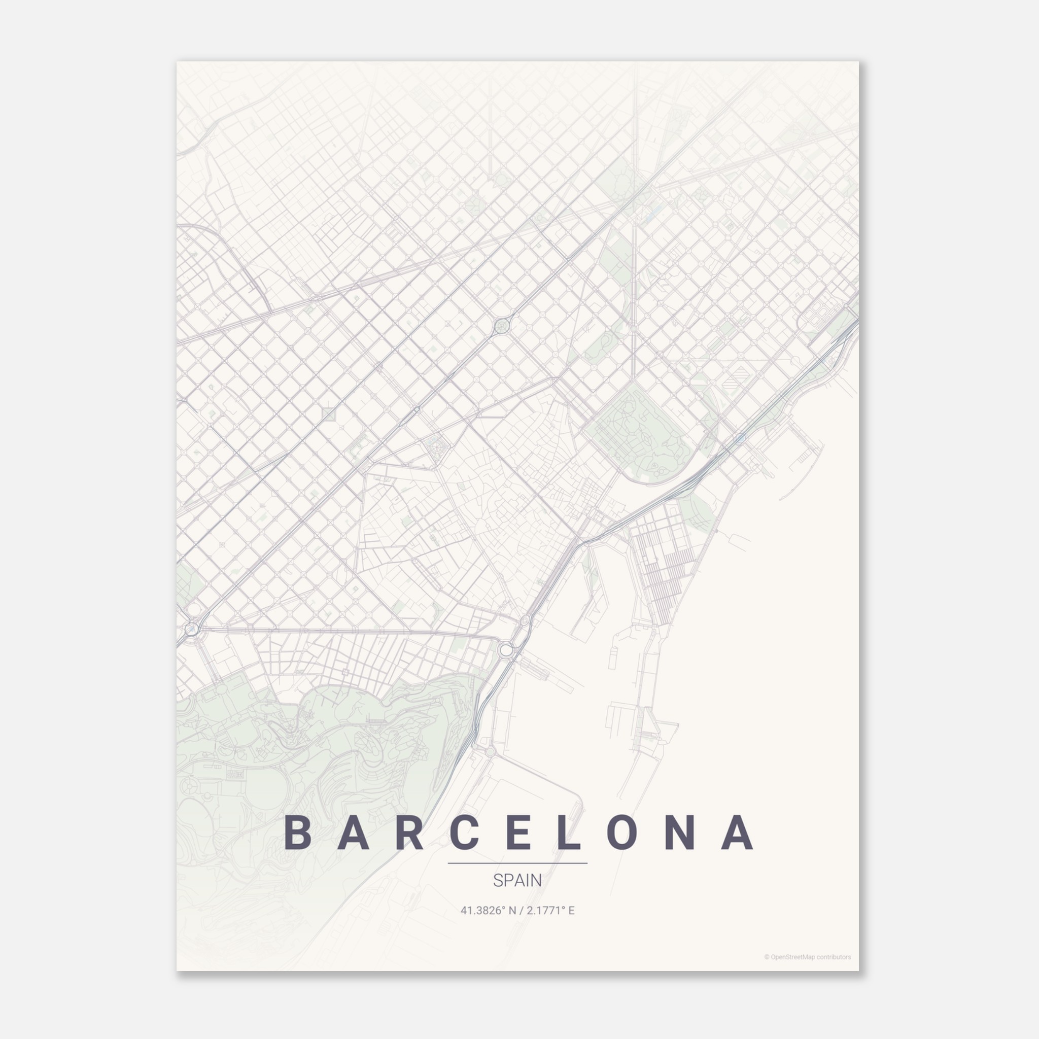 Barcelona vector map poster in Faded colourway, Spain