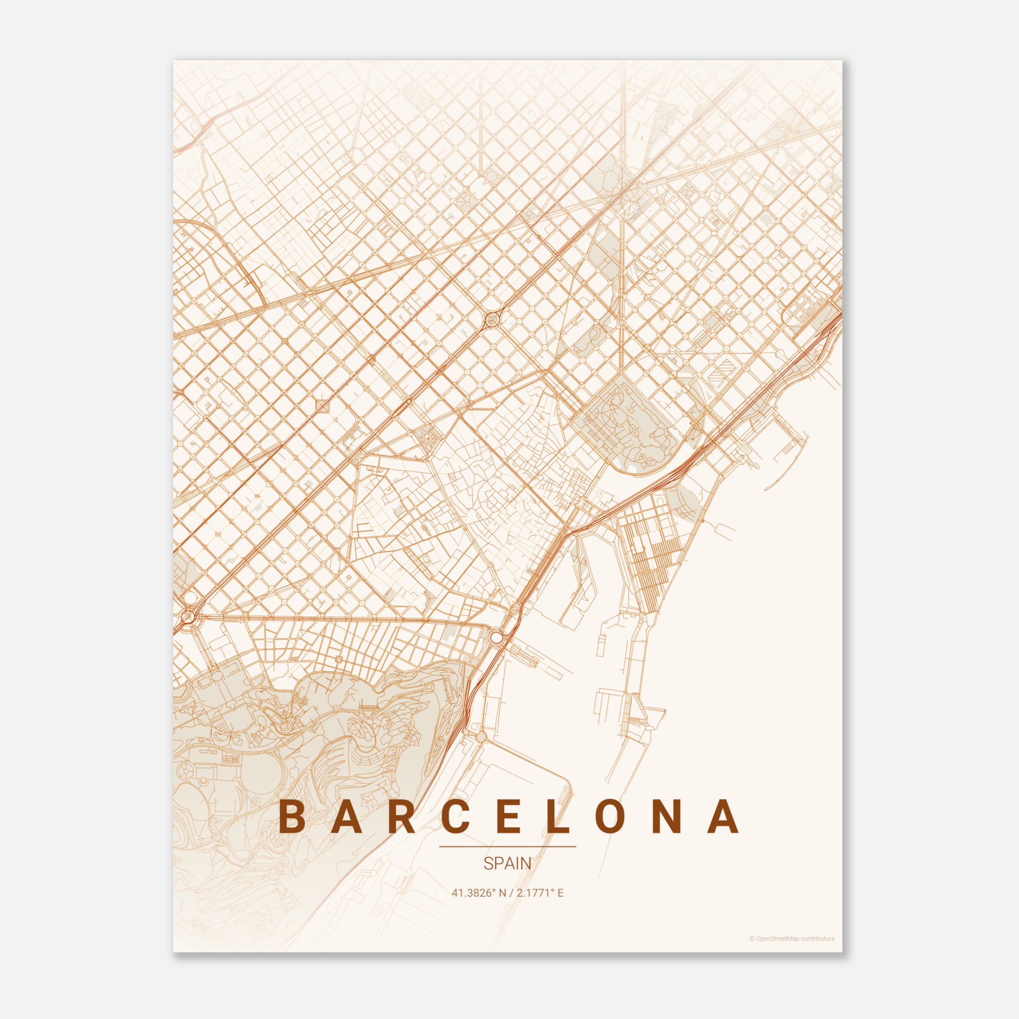 Barcelona vector map poster in Foliage colourway, Spain