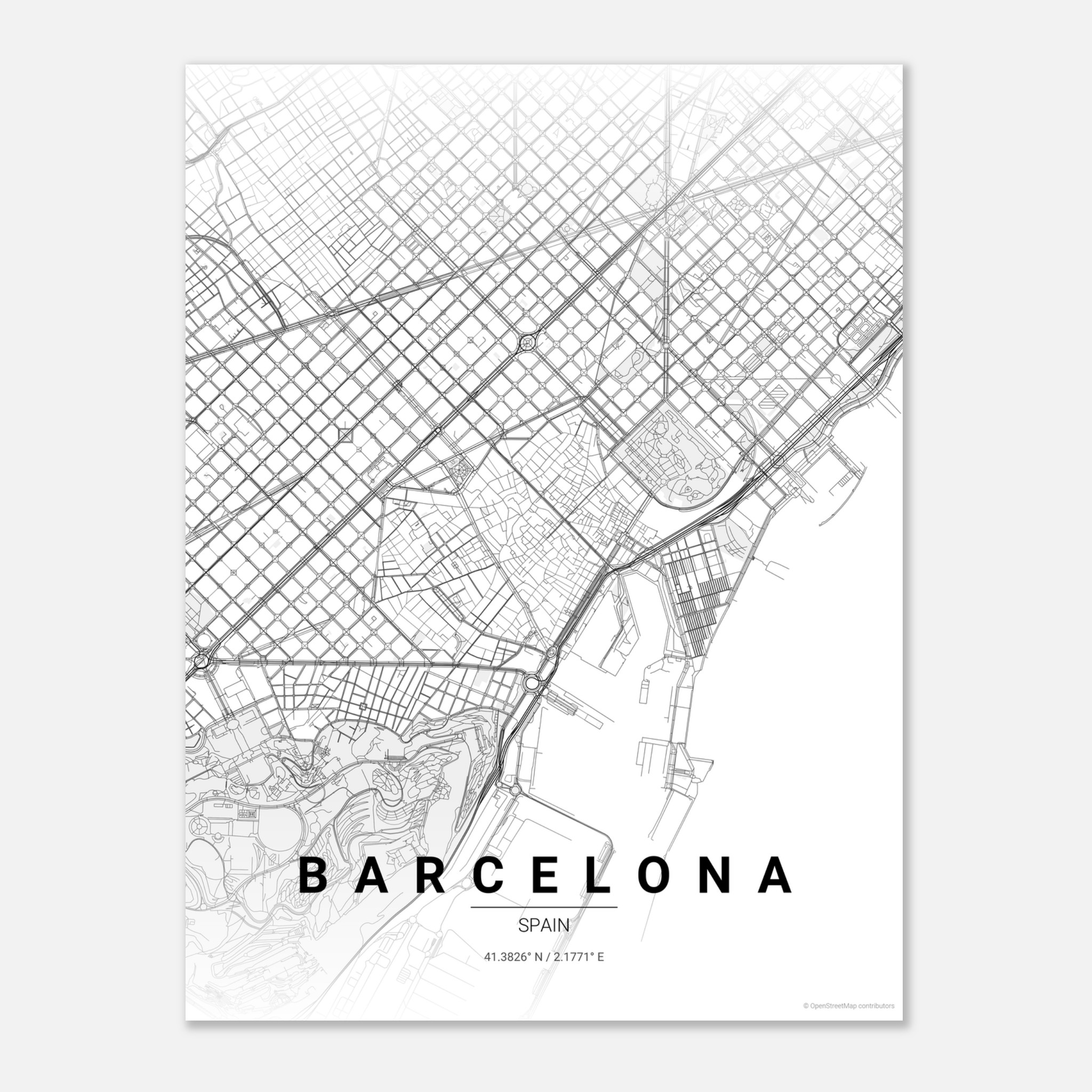 Barcelona vector map poster in Wander colourway, Spain