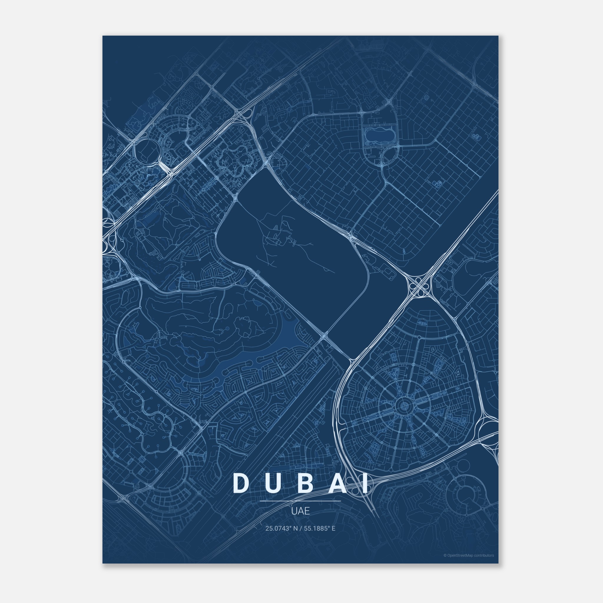 Dubai vector map poster in Blueprint colourway, UAE
