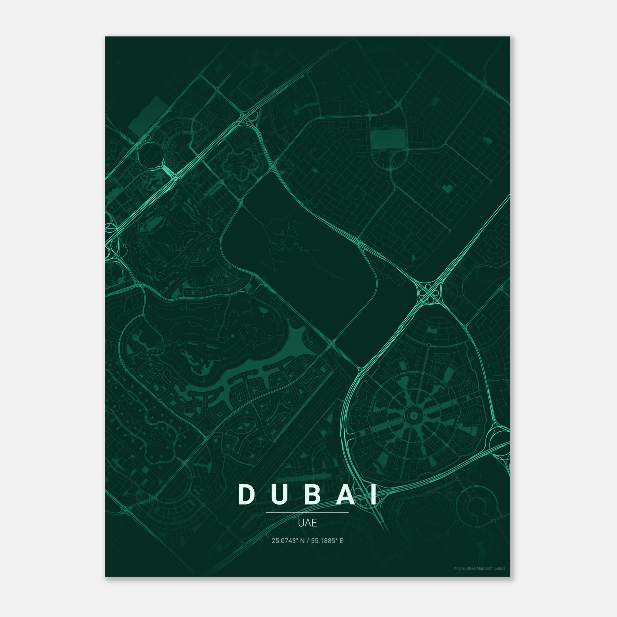 Dubai vector map poster in Emerald colourway, UAE