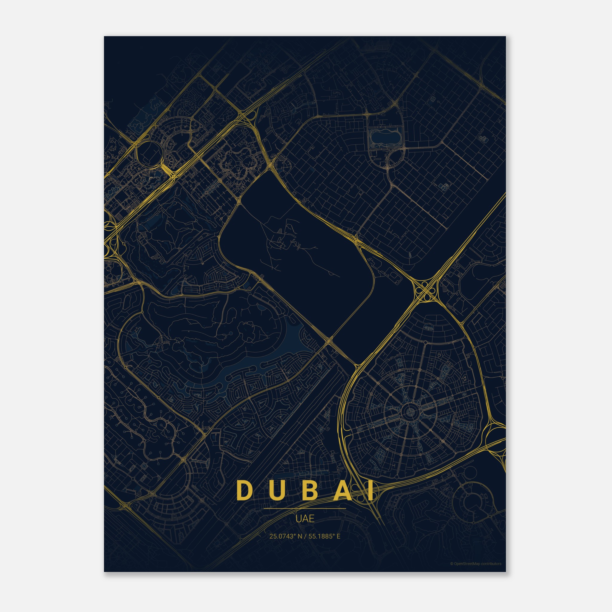 Dubai vector map poster in Night colourway, UAE