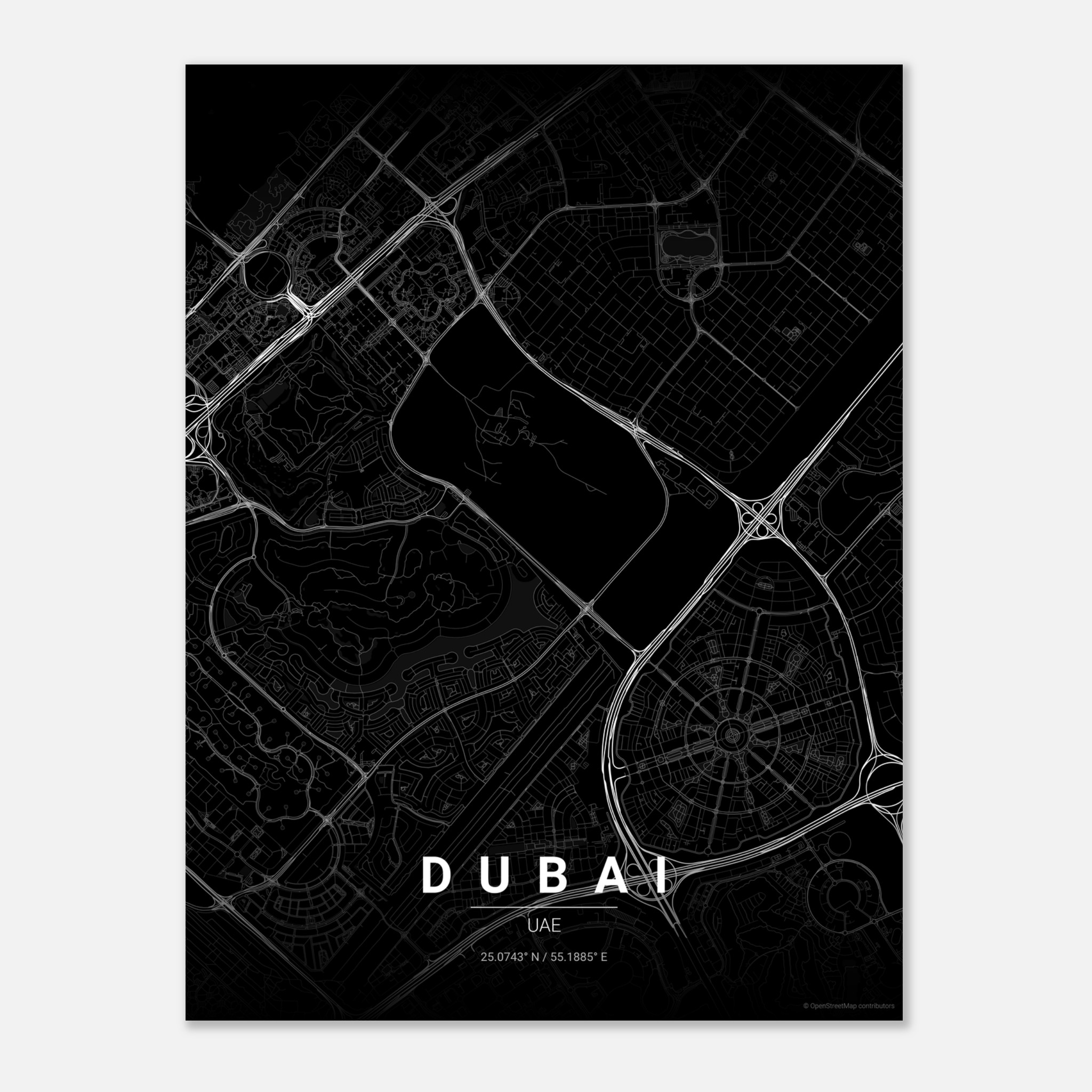 Dubai vector map poster in Noir colourway, UAE