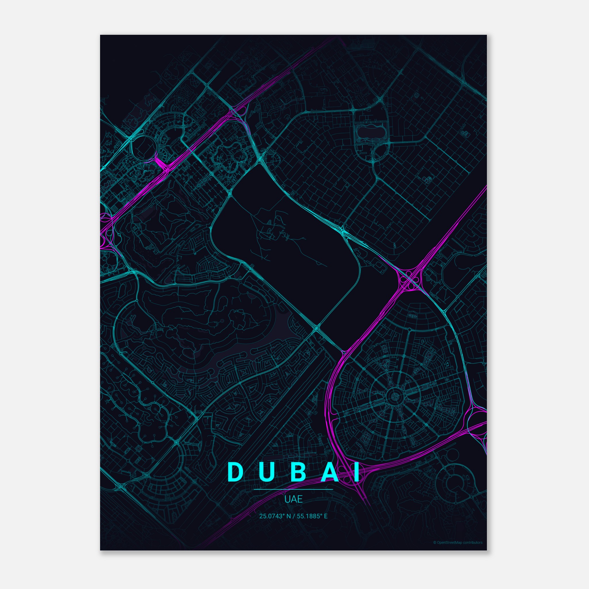 Dubai vector map poster in Strip colourway, UAE