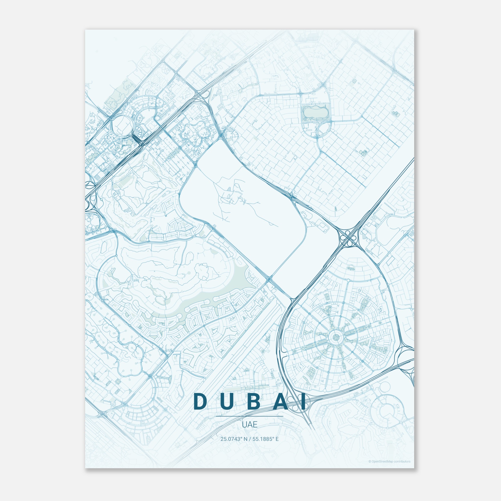 Dubai vector map poster in Swell colourway, UAE