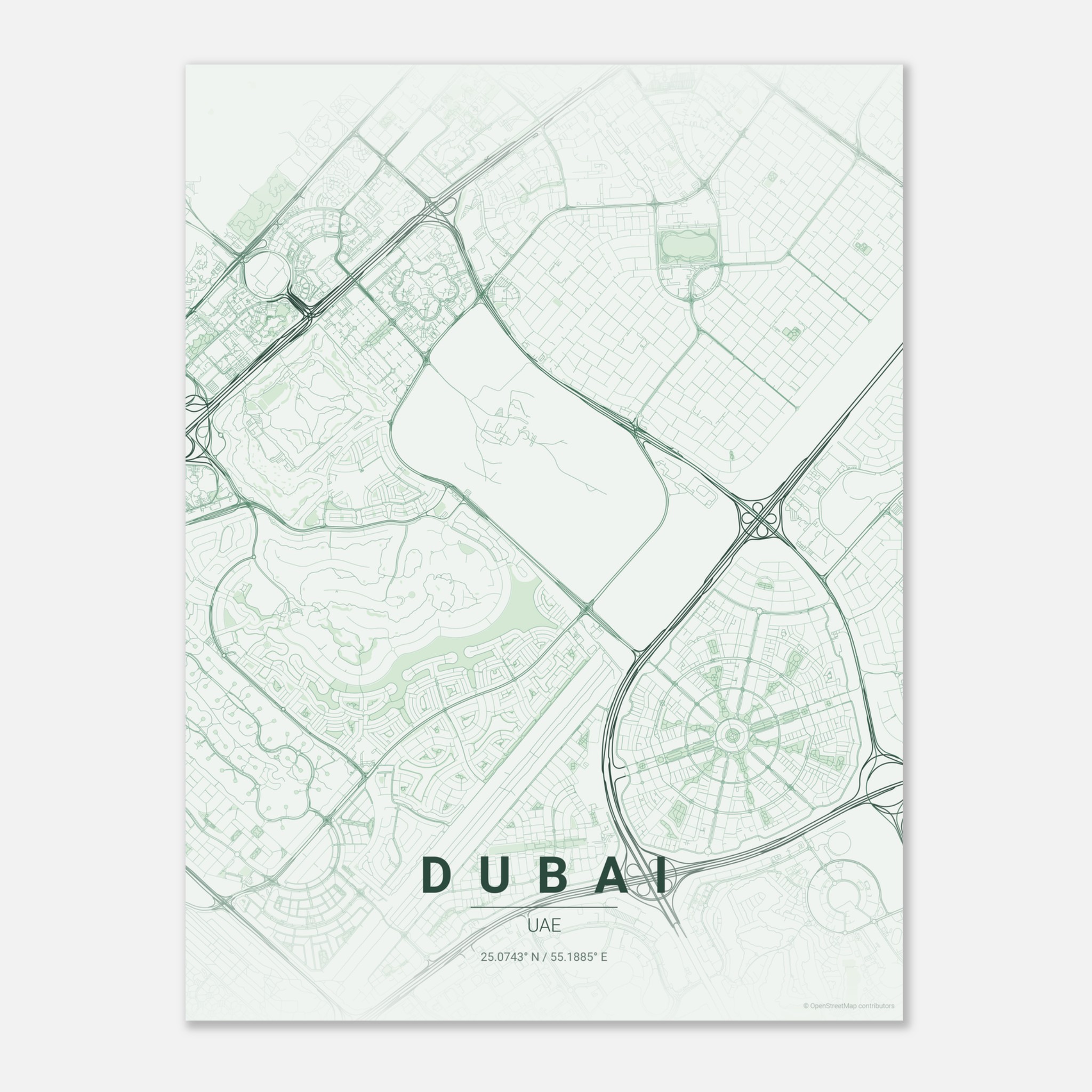 Dubai vector map poster in Thicket colourway, UAE