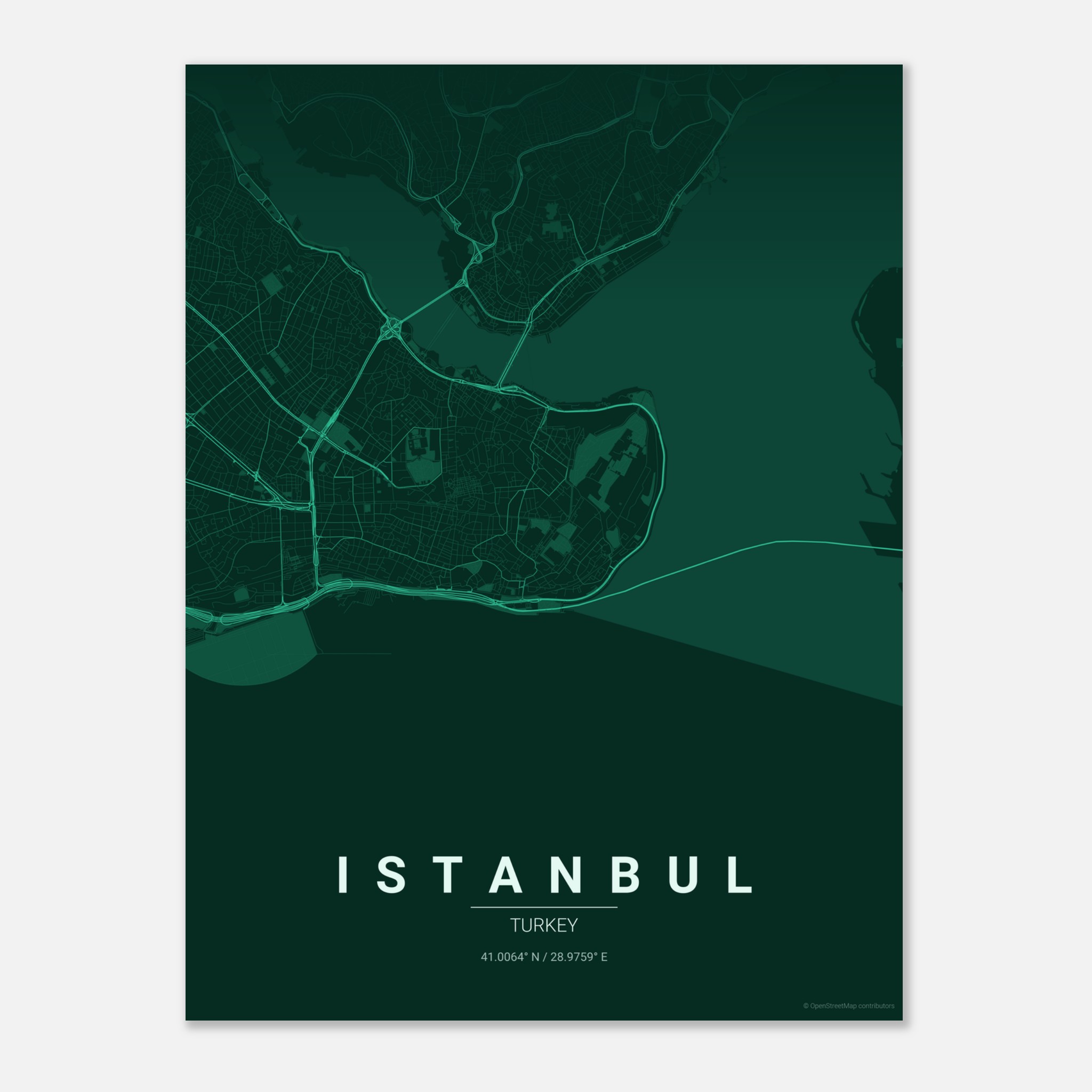 Istanbul vector map poster in Emerald colourway, Turkey