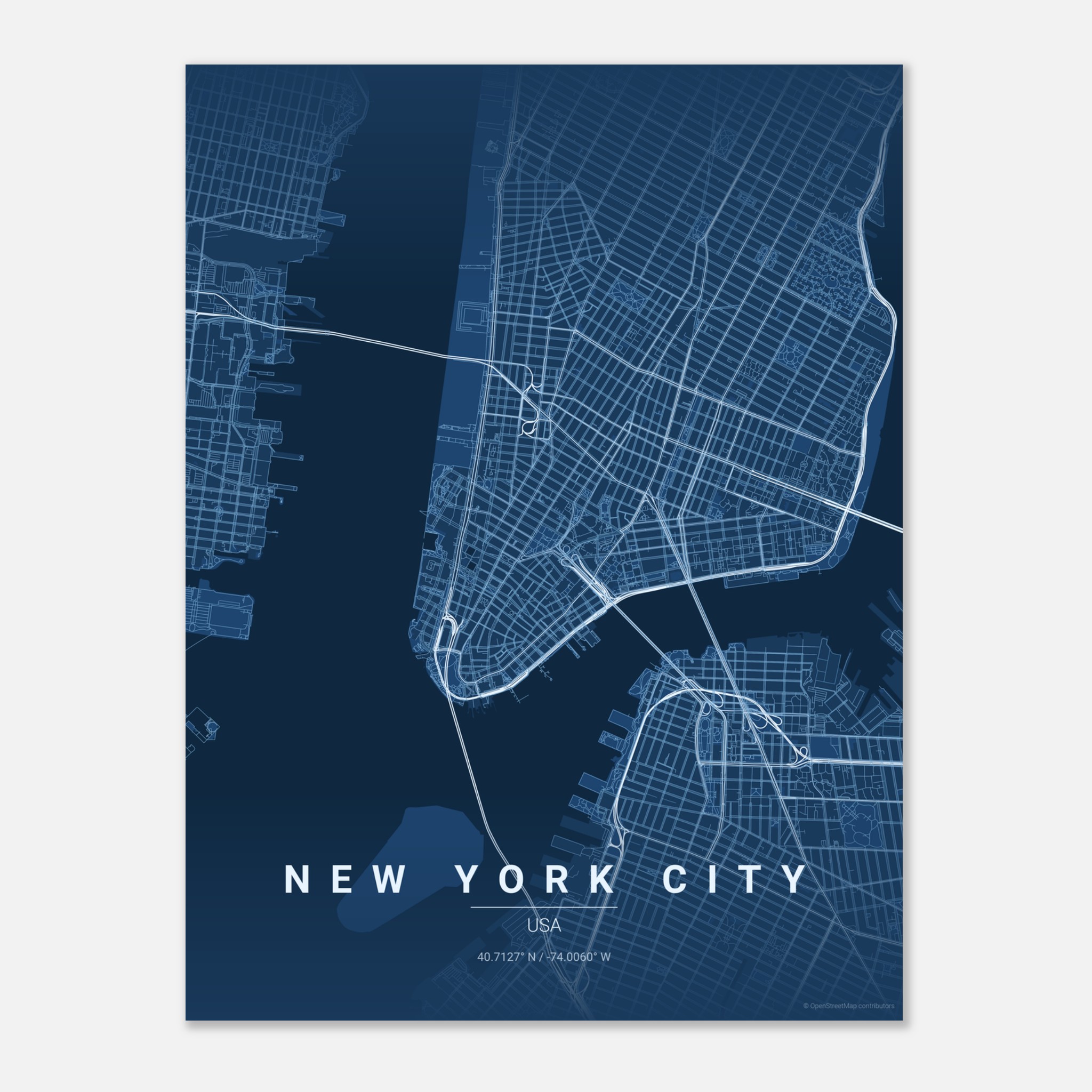 New York City vector map poster in Blueprint colourway, United States