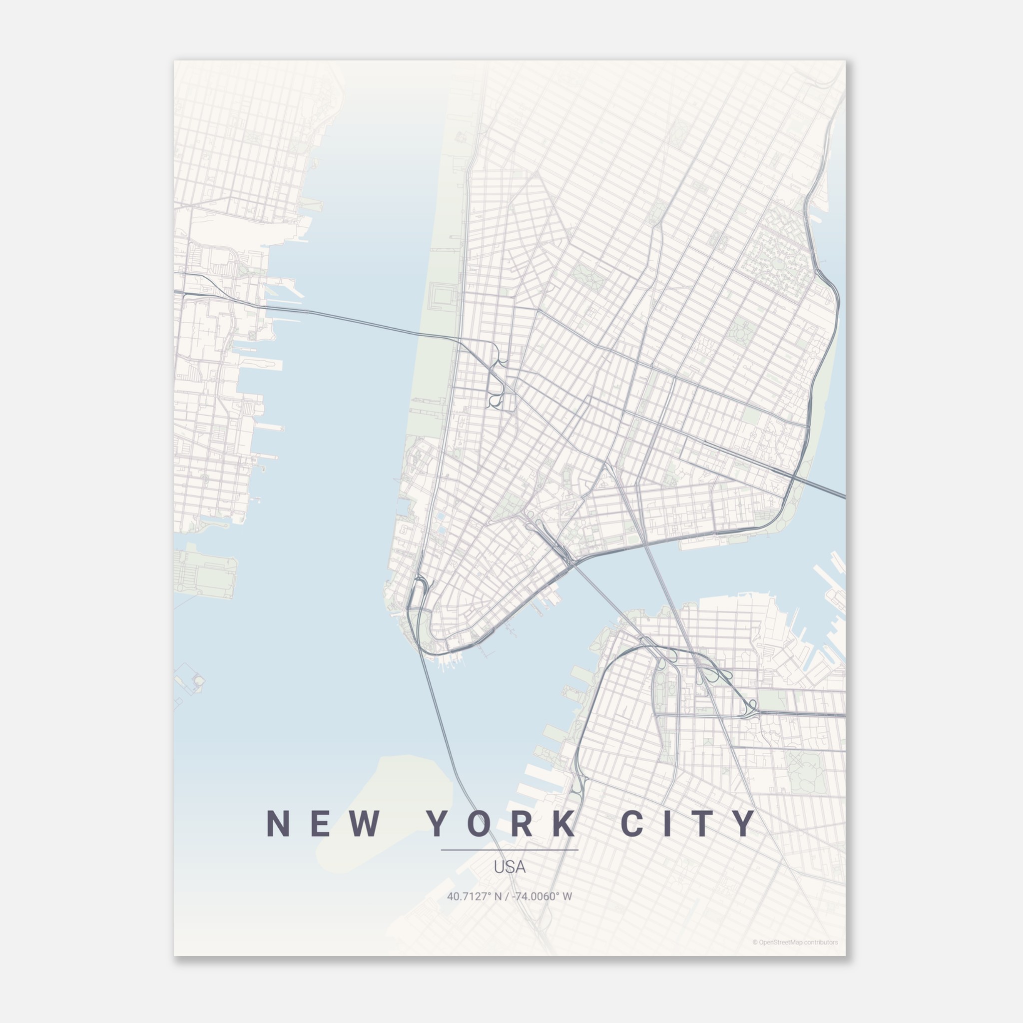New York City vector map poster in Faded colourway, United States