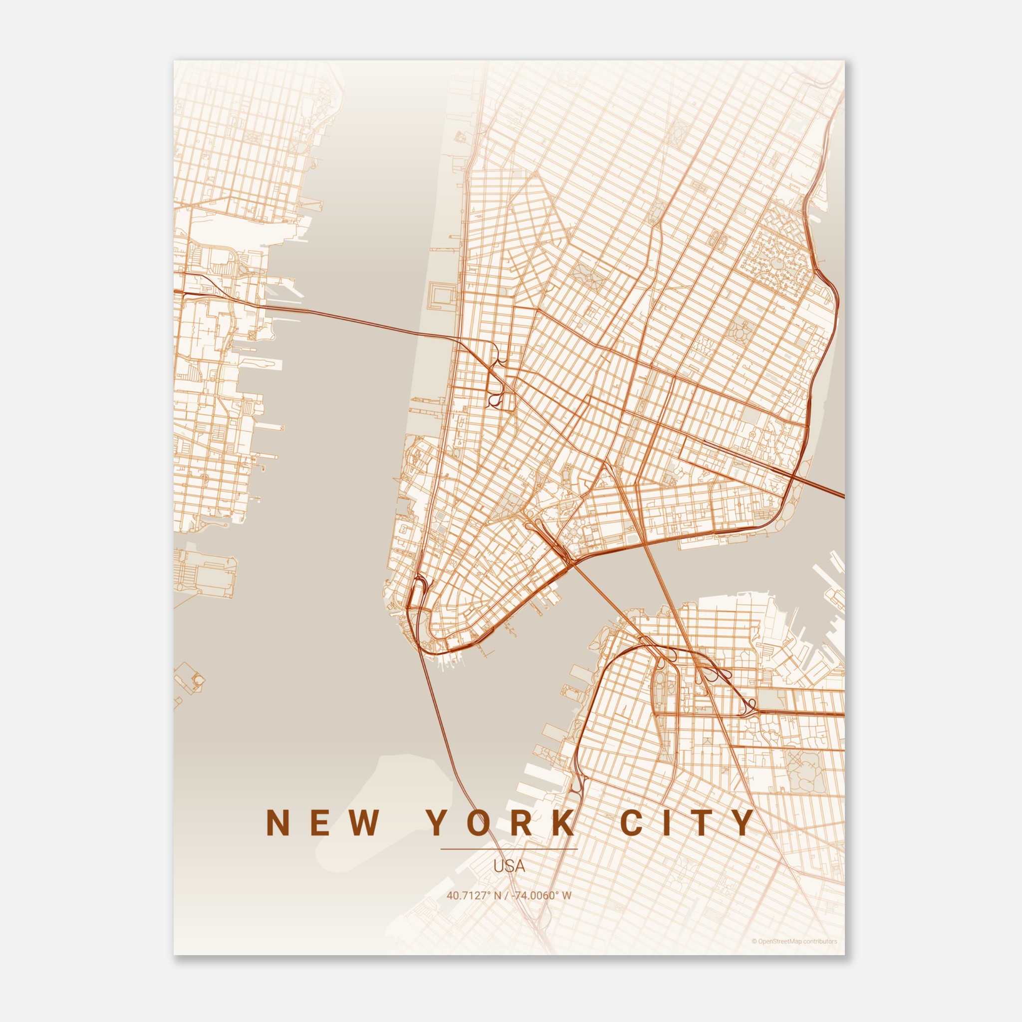 New York City vector map poster in Foliage colourway, United States