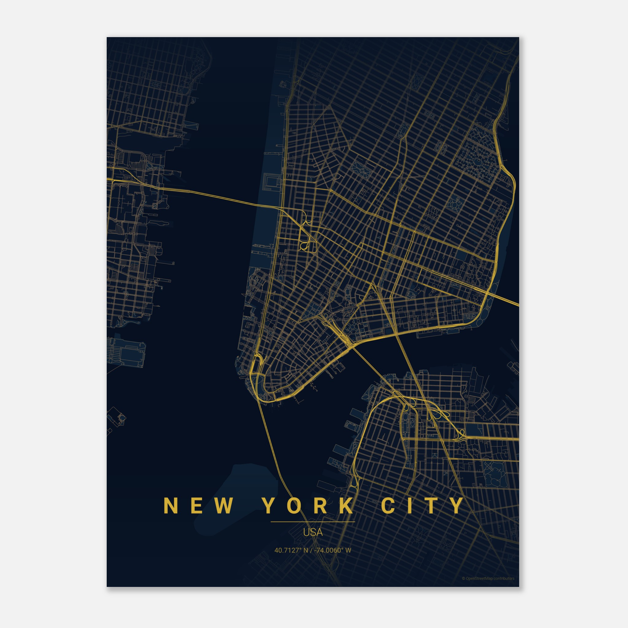 New York City vector map poster in Night colourway, United States