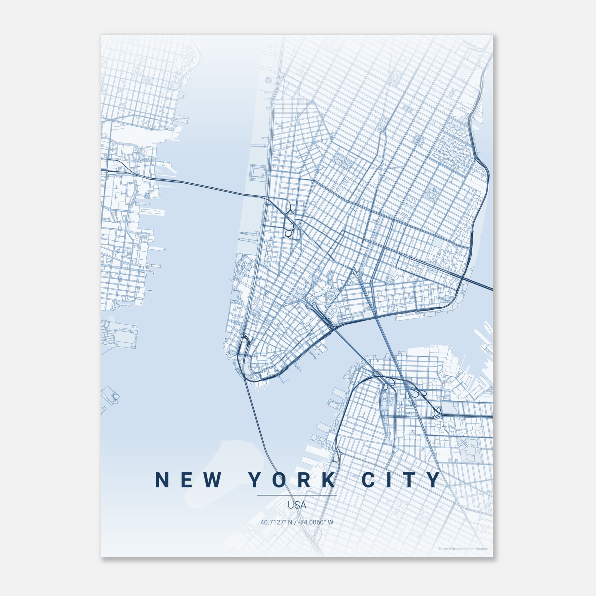 New York City vector map poster in Overcast colourway, United States
