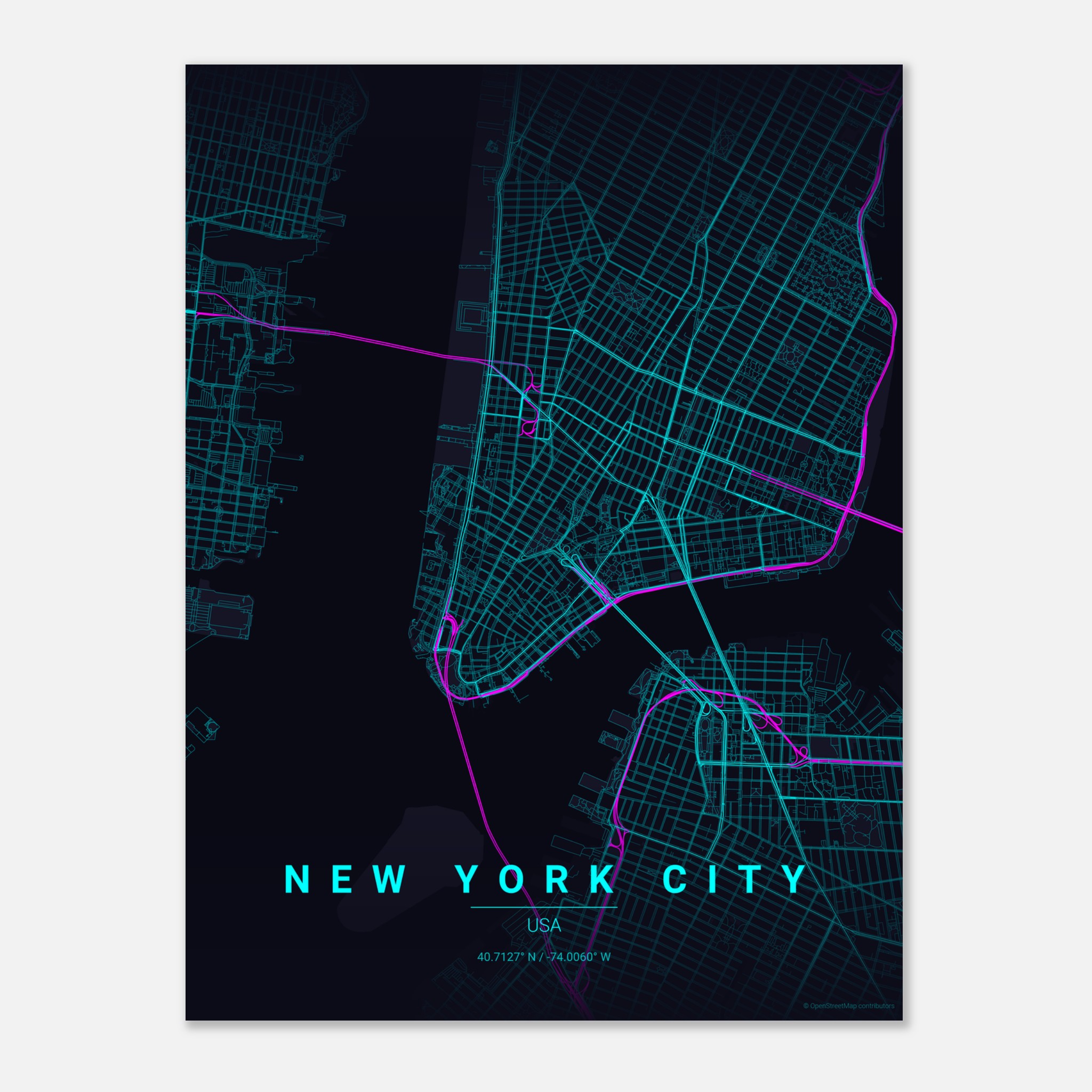New York City vector map poster in Strip colourway, United States