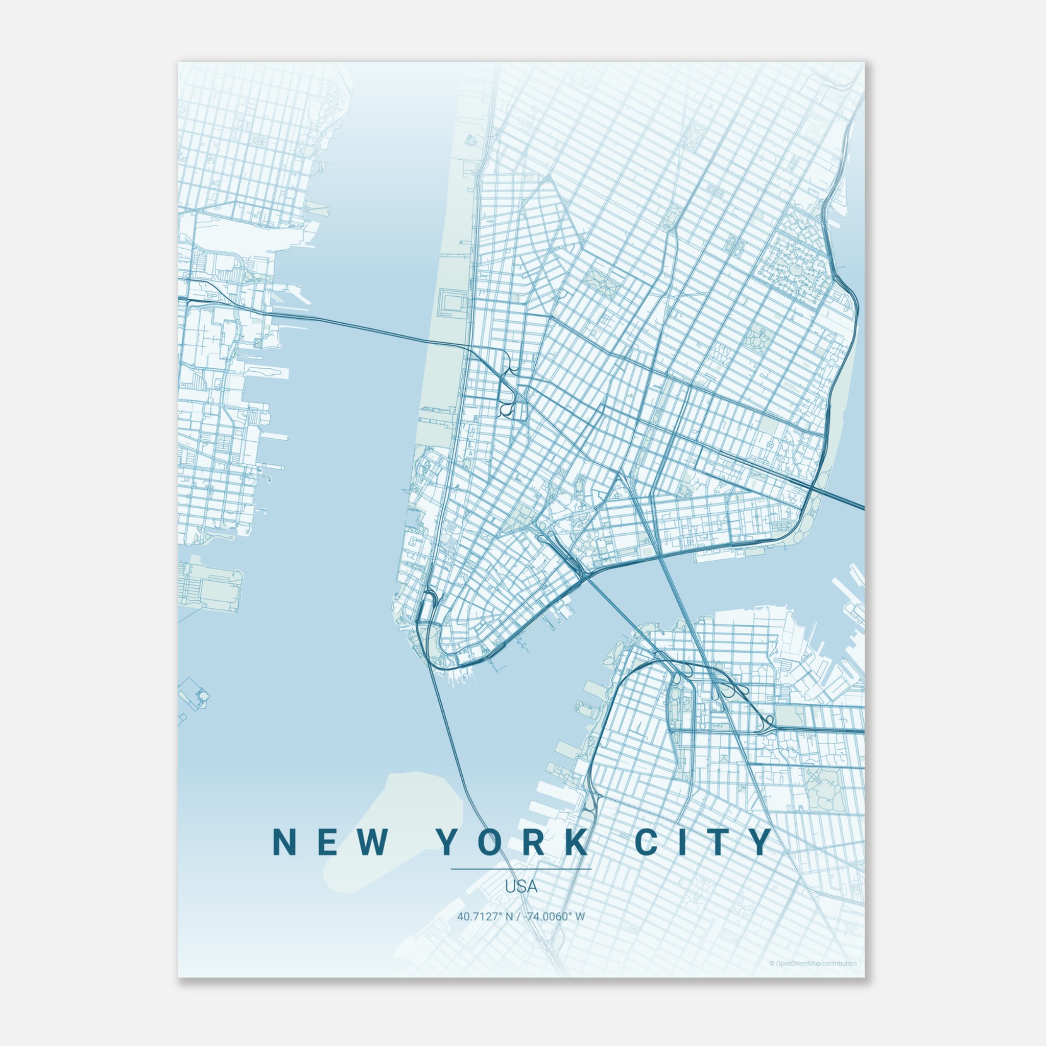New York City vector map poster in Swell colourway, United States