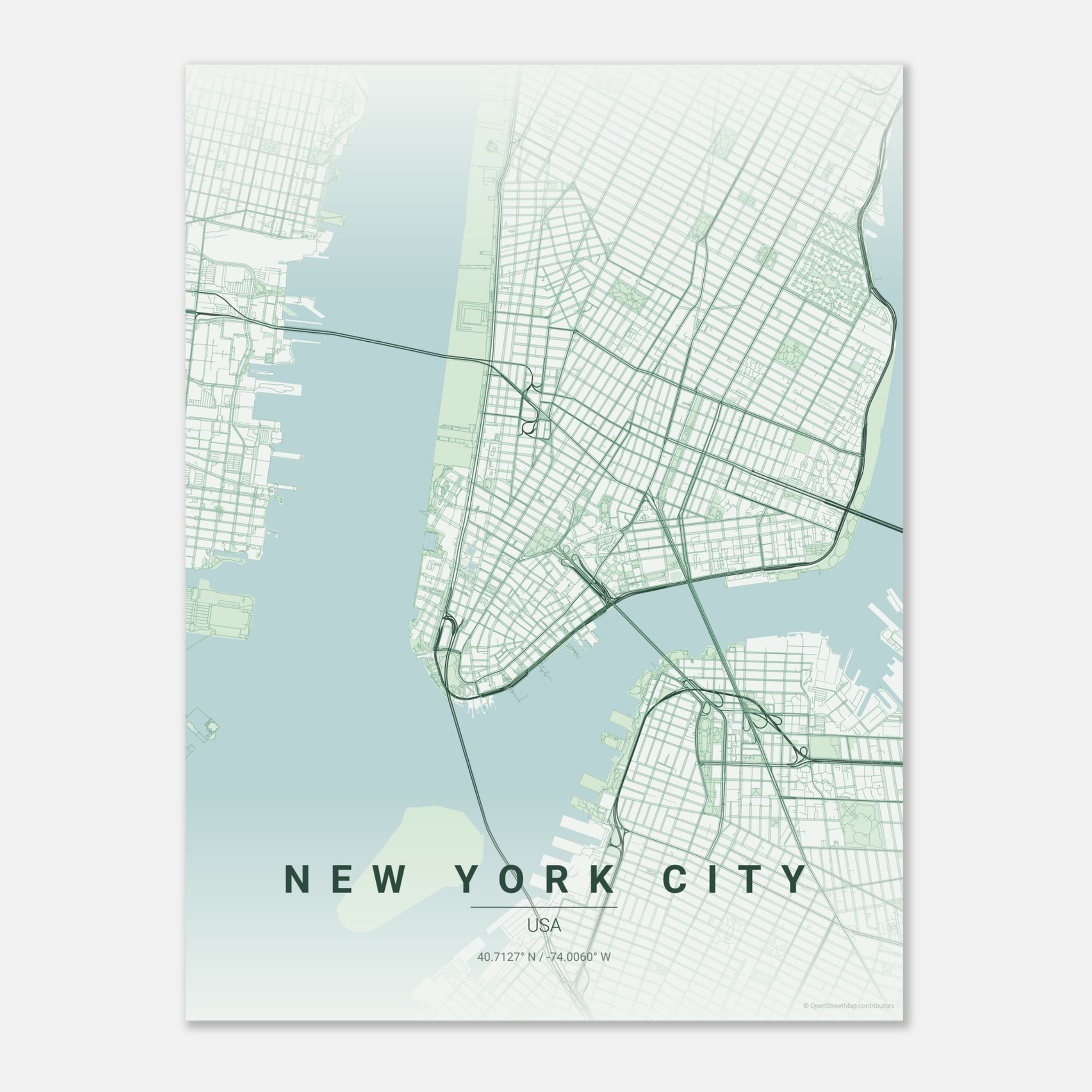 New York City vector map poster in Thicket colourway, United States