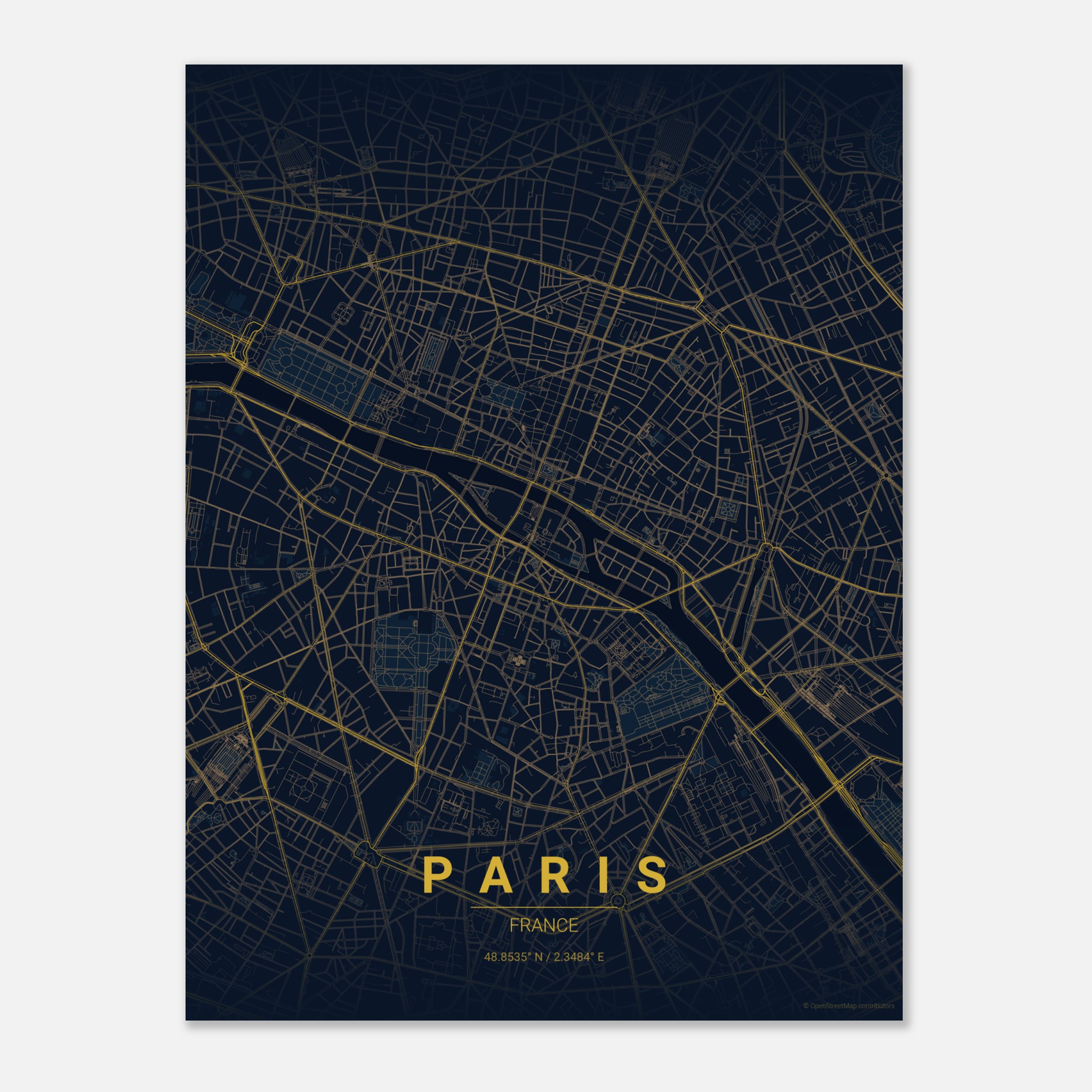 Paris vector map poster in Night colourway, France