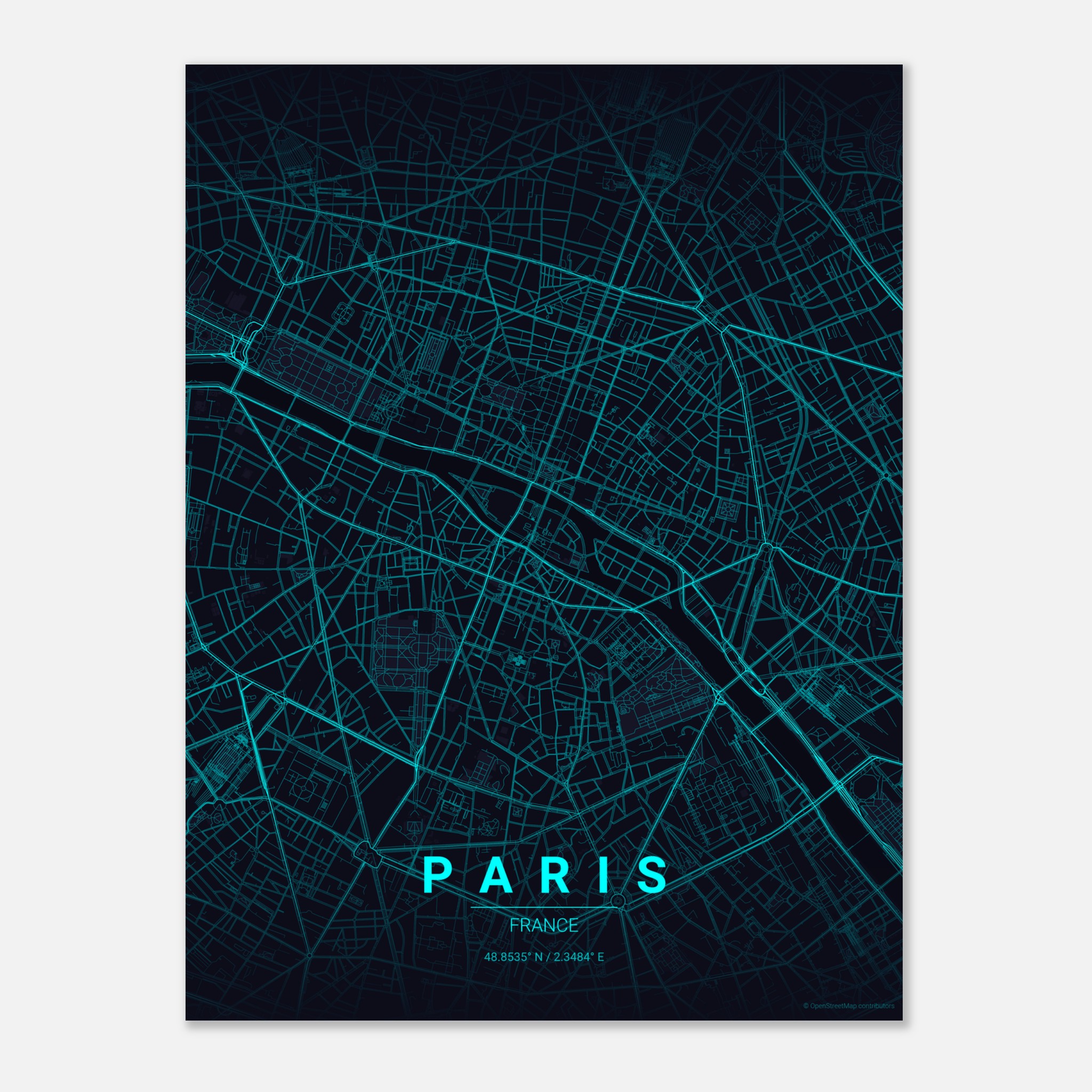 Paris vector map poster in Strip colourway, France