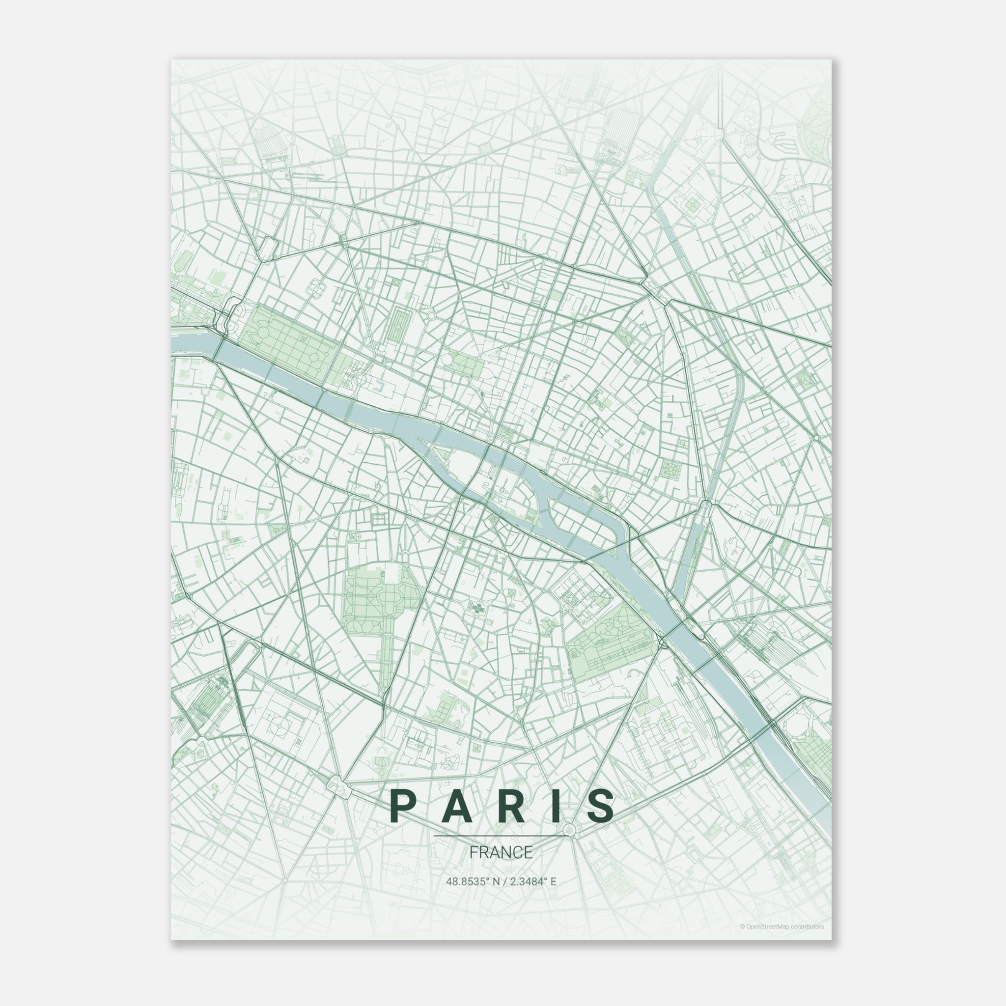 Paris vector map poster in Thicket colourway, France