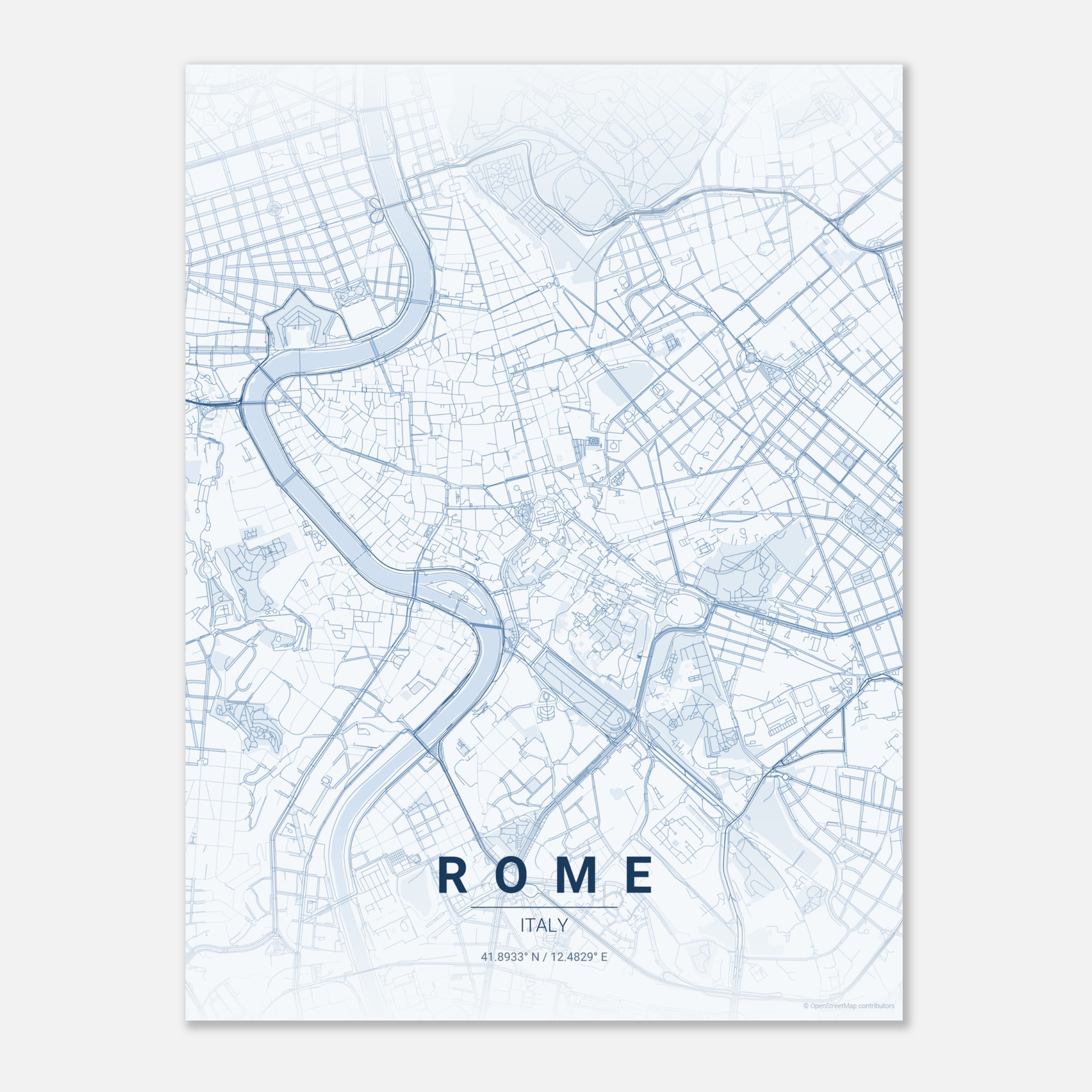 Rome vector map poster in Overcast colourway, Italy