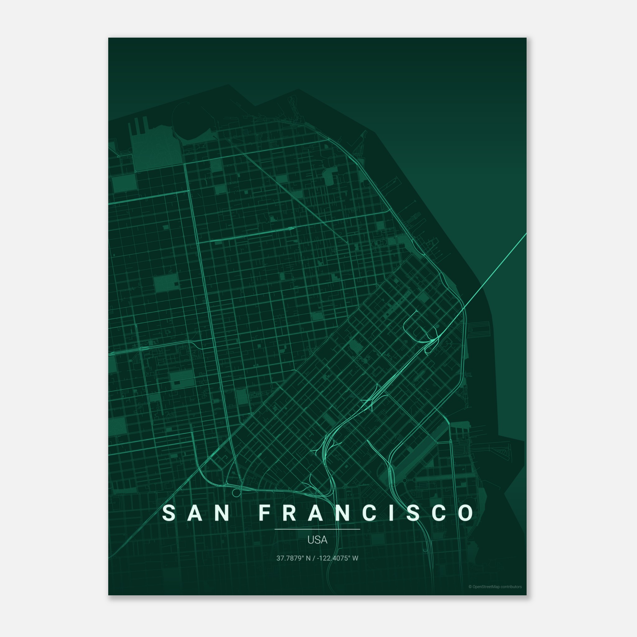 San Francisco vector map poster in Emerald colourway, United States