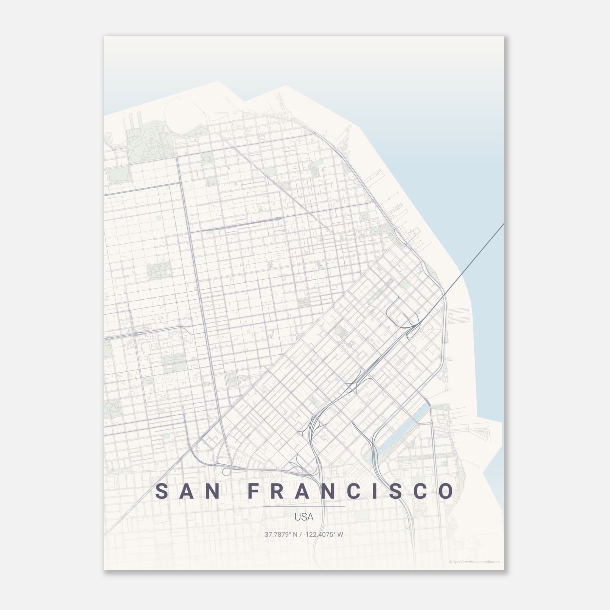 San Francisco vector map poster in Faded colourway, United States