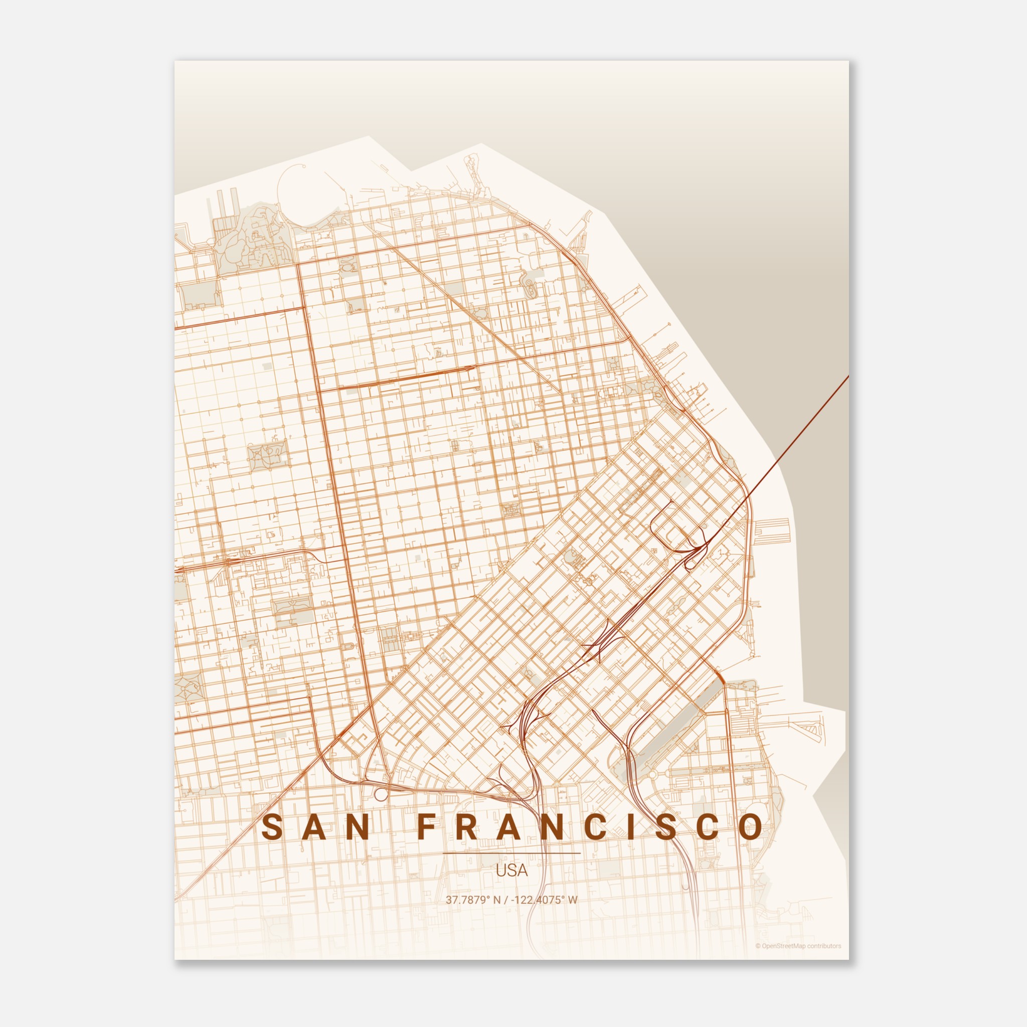 San Francisco vector map poster in Foliage colourway, United States