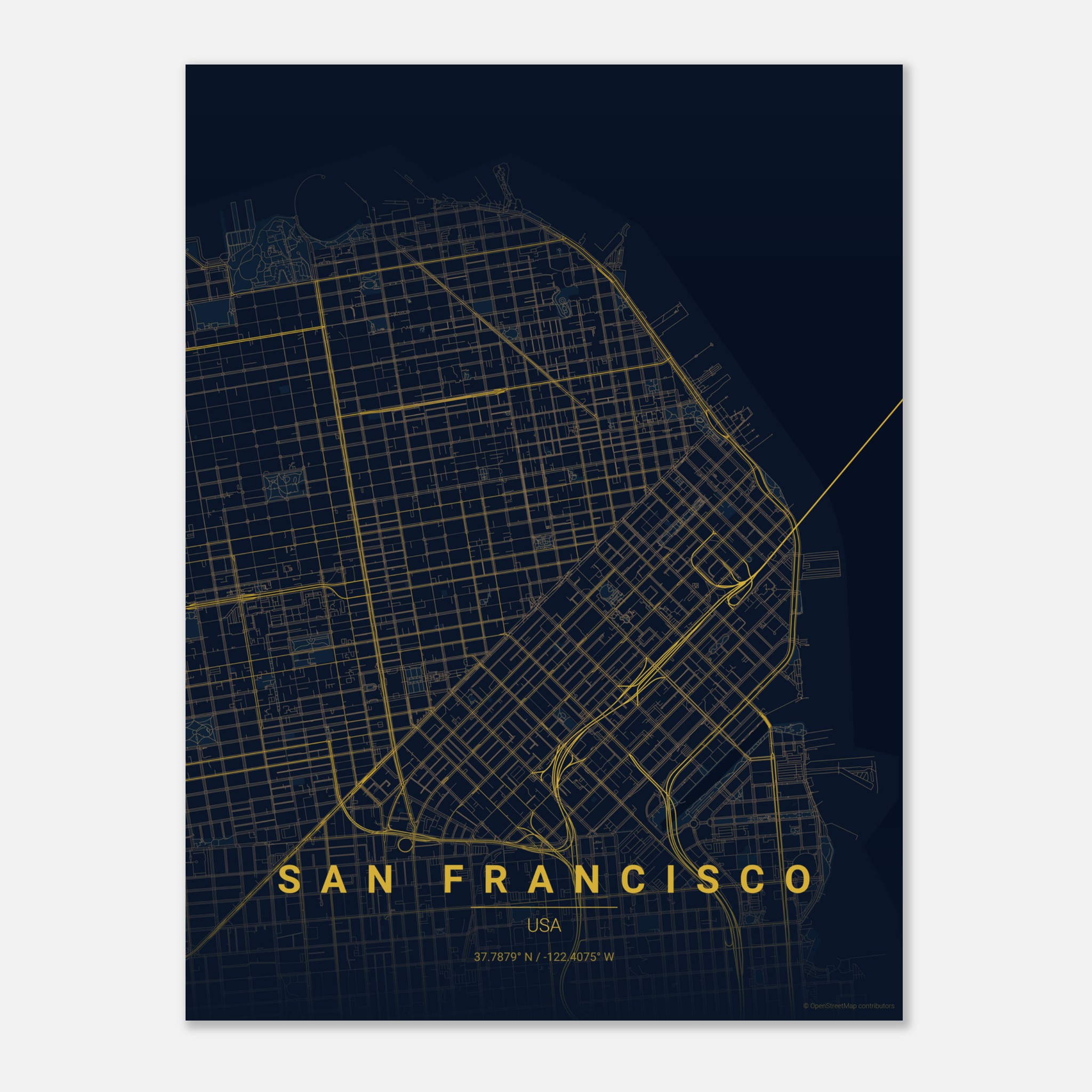 San Francisco vector map poster in Night colourway, United States