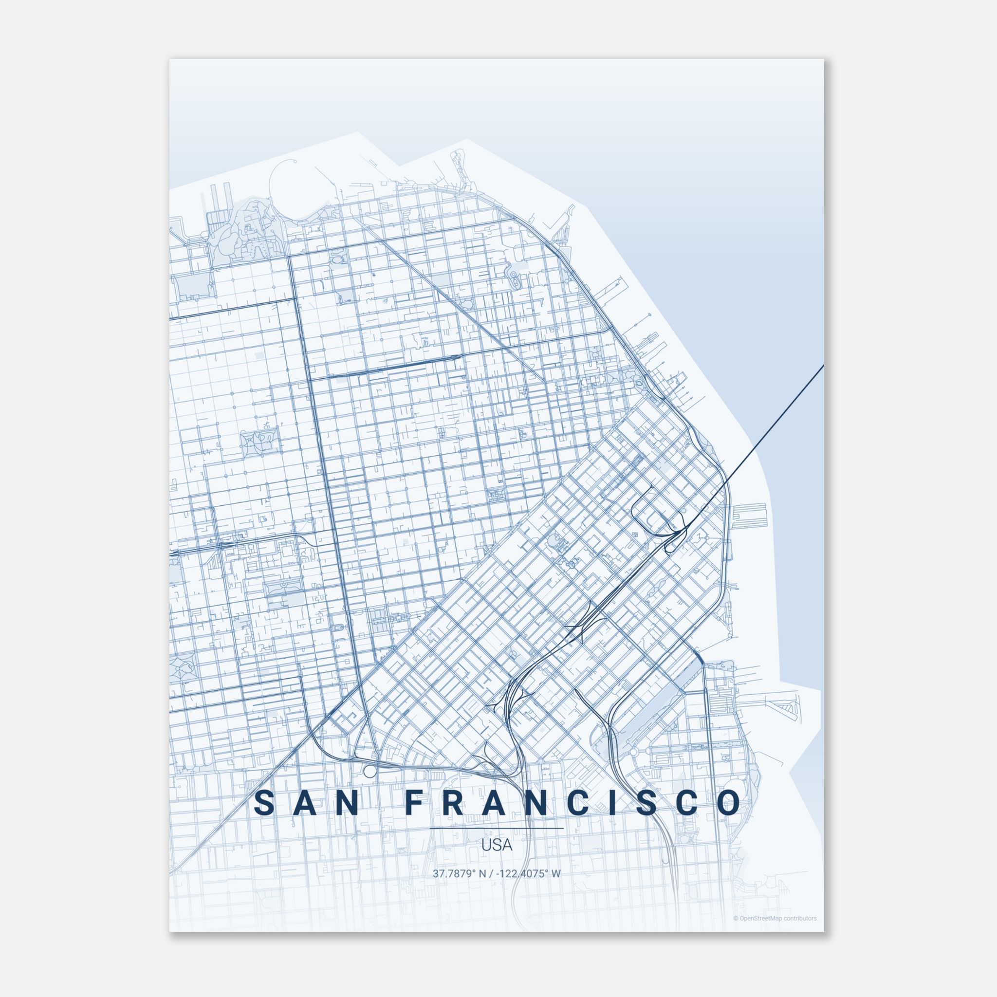 San Francisco vector map poster in Overcast colourway, United States