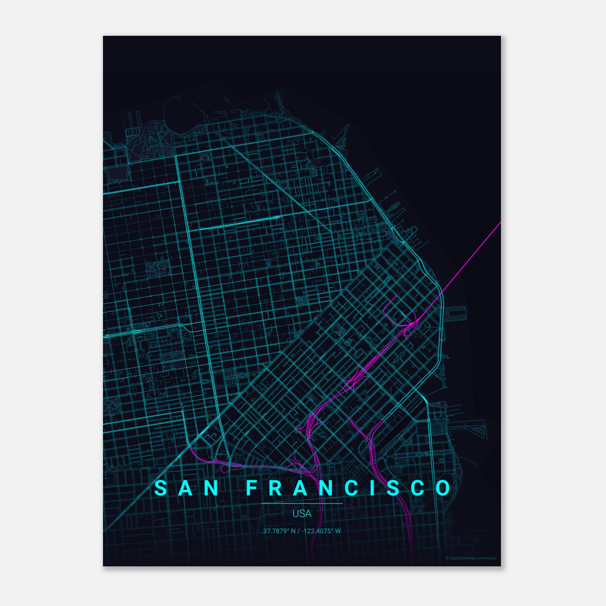 San Francisco vector map poster in Strip colourway, United States