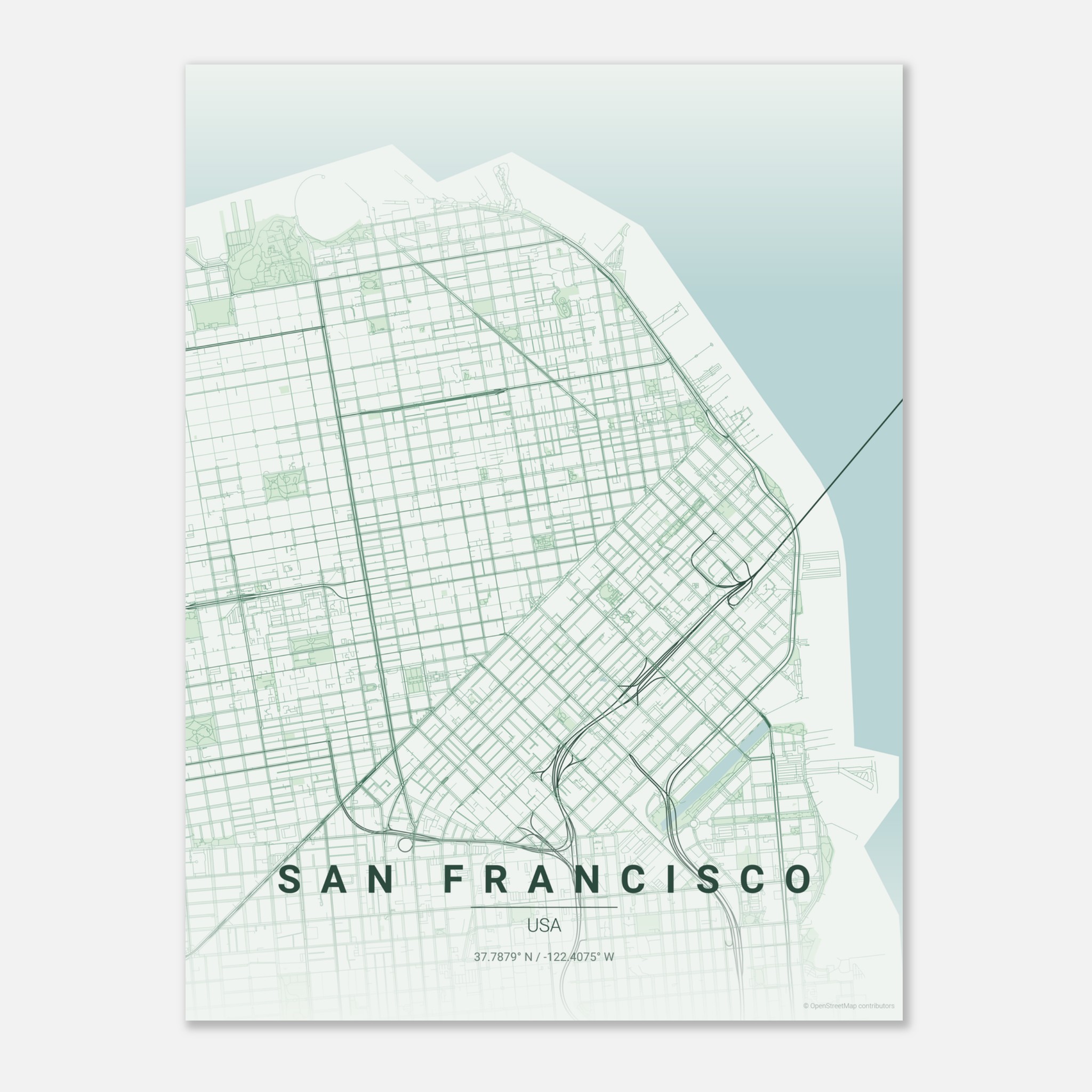 San Francisco vector map poster in Thicket colourway, United States