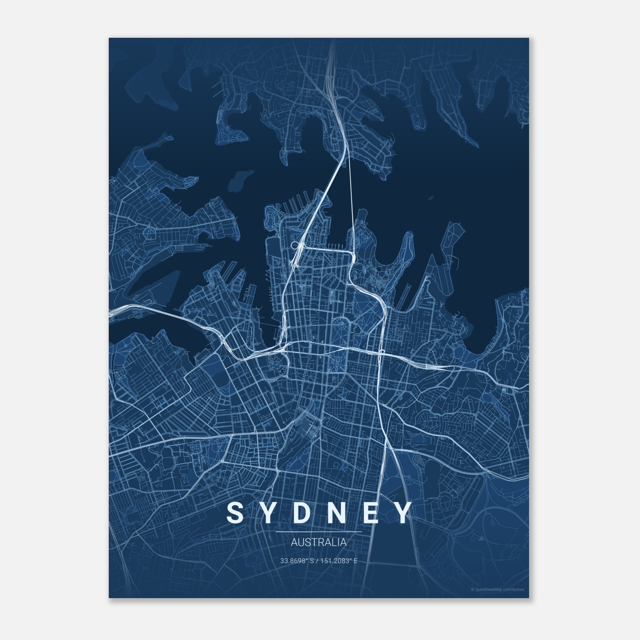 Sydney vector map poster in Blueprint colourway, Australia