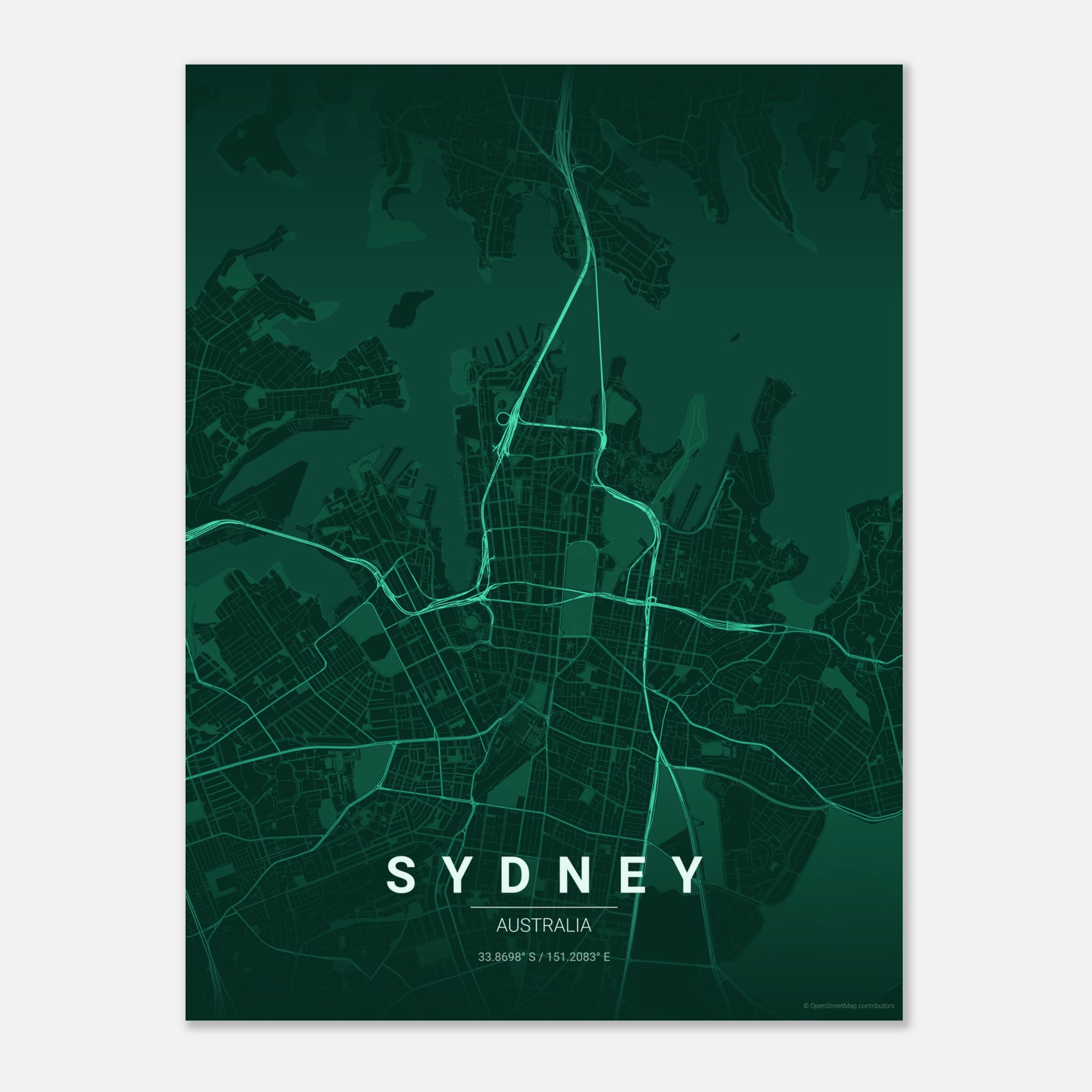 Sydney vector map poster in Emerald colourway, Australia