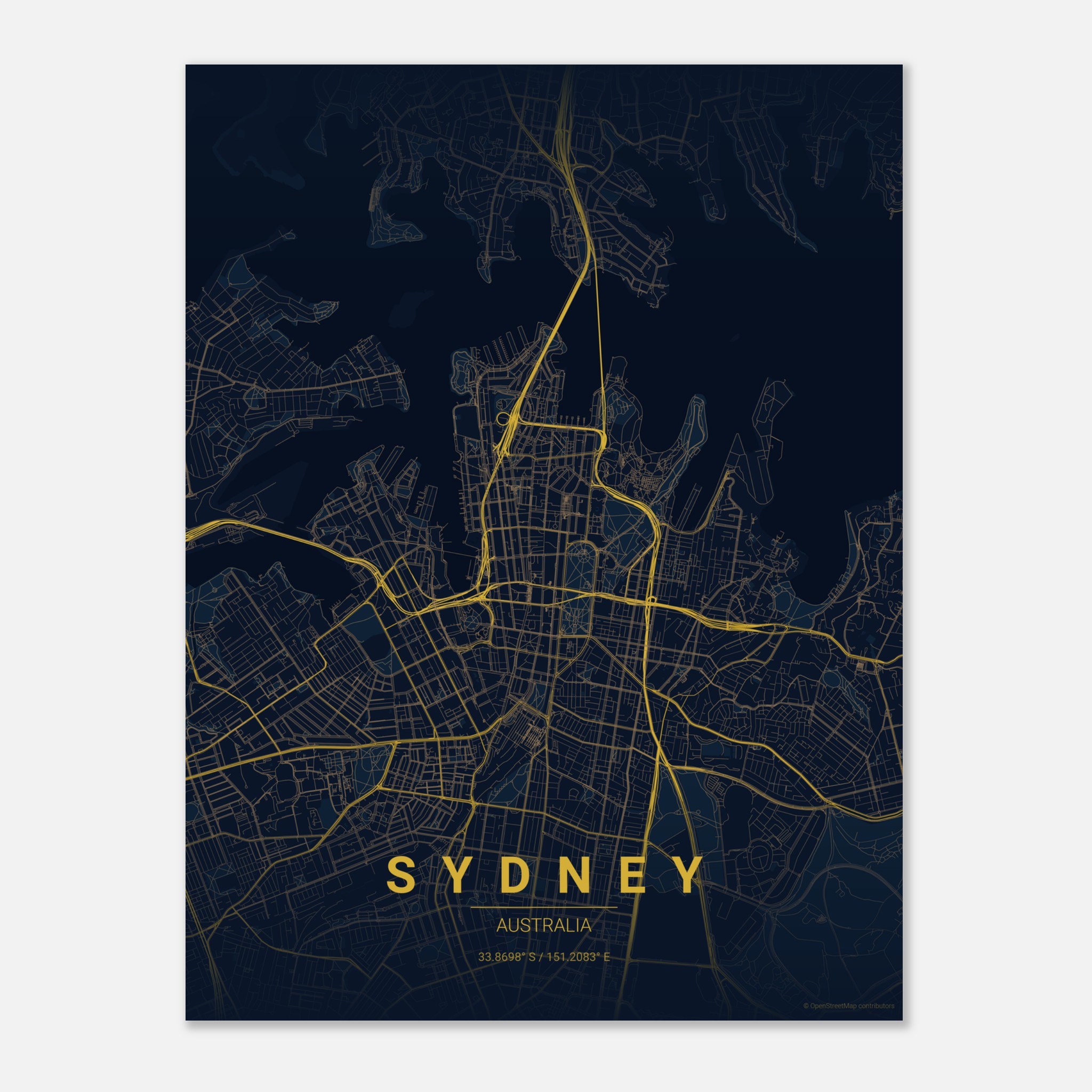 Sydney vector map poster in Night colourway, Australia