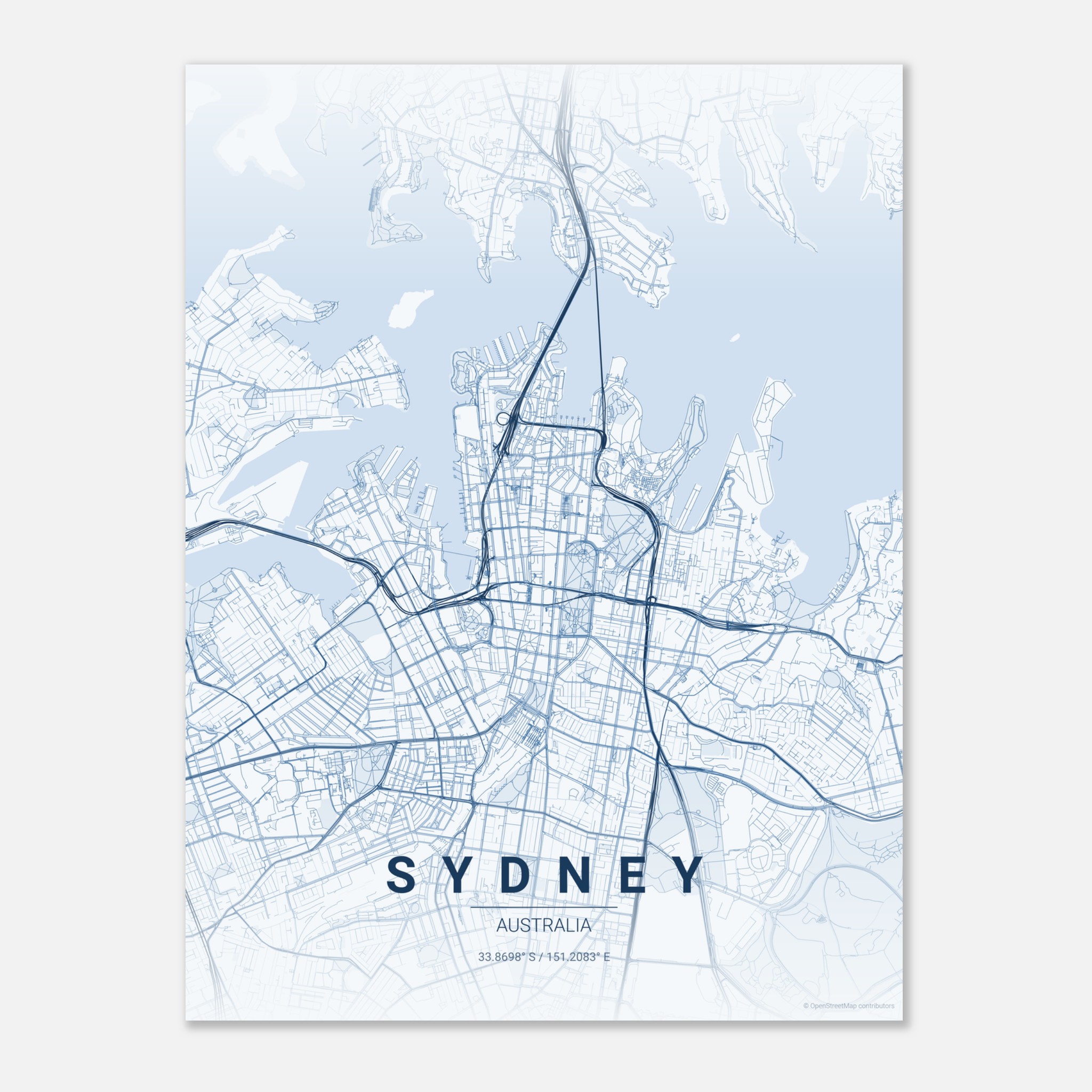 Sydney vector map poster in Overcast colourway, Australia