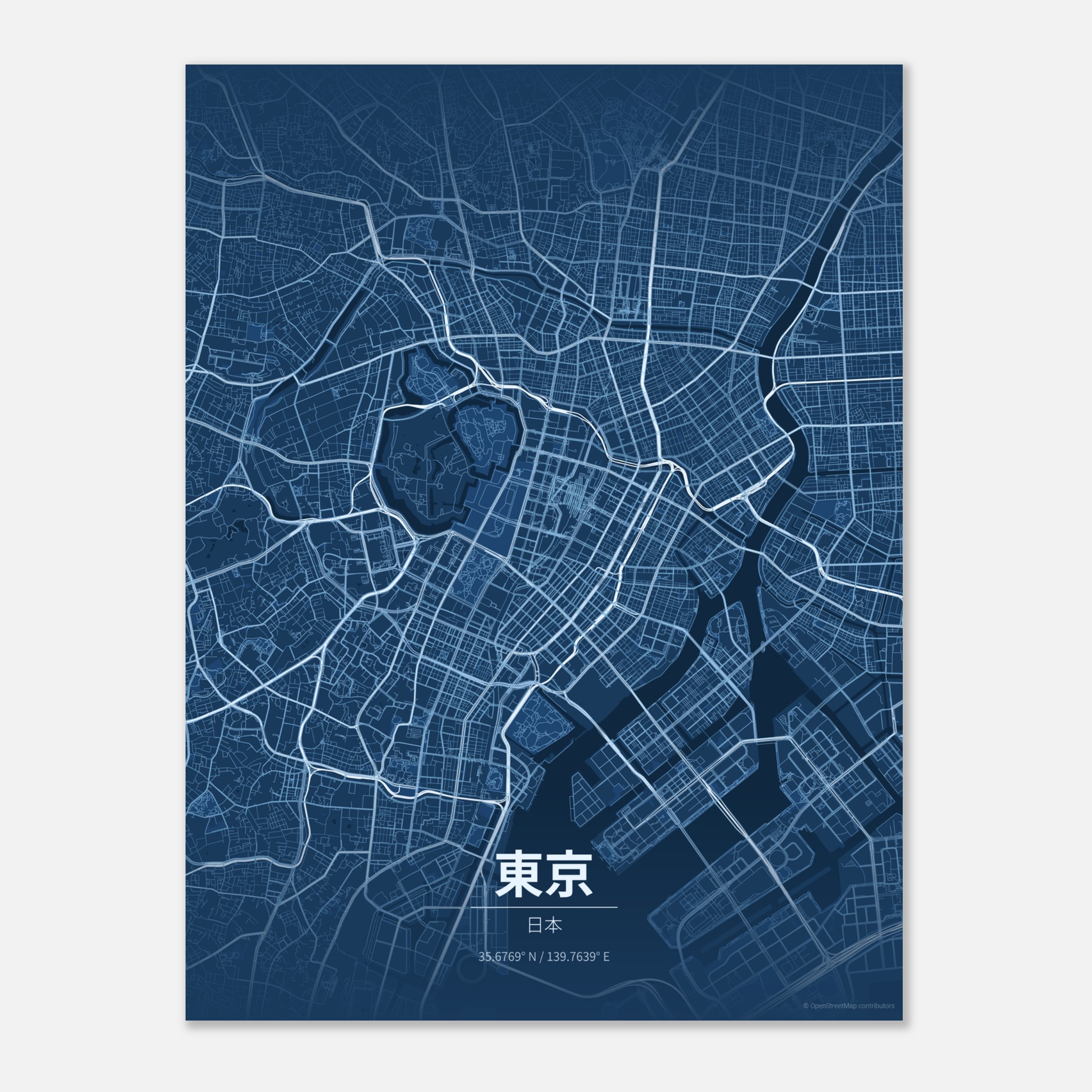 Tokyo vector map poster in Blueprint colourway, Japan