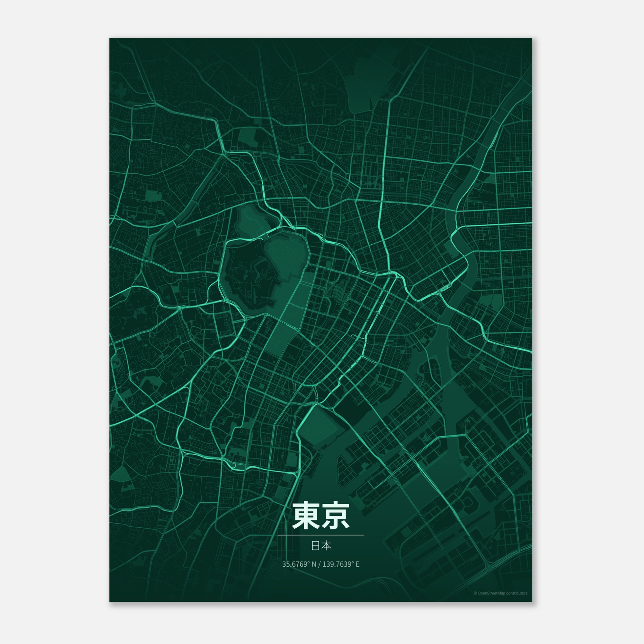 Tokyo vector map poster in Emerald colourway, Japan
