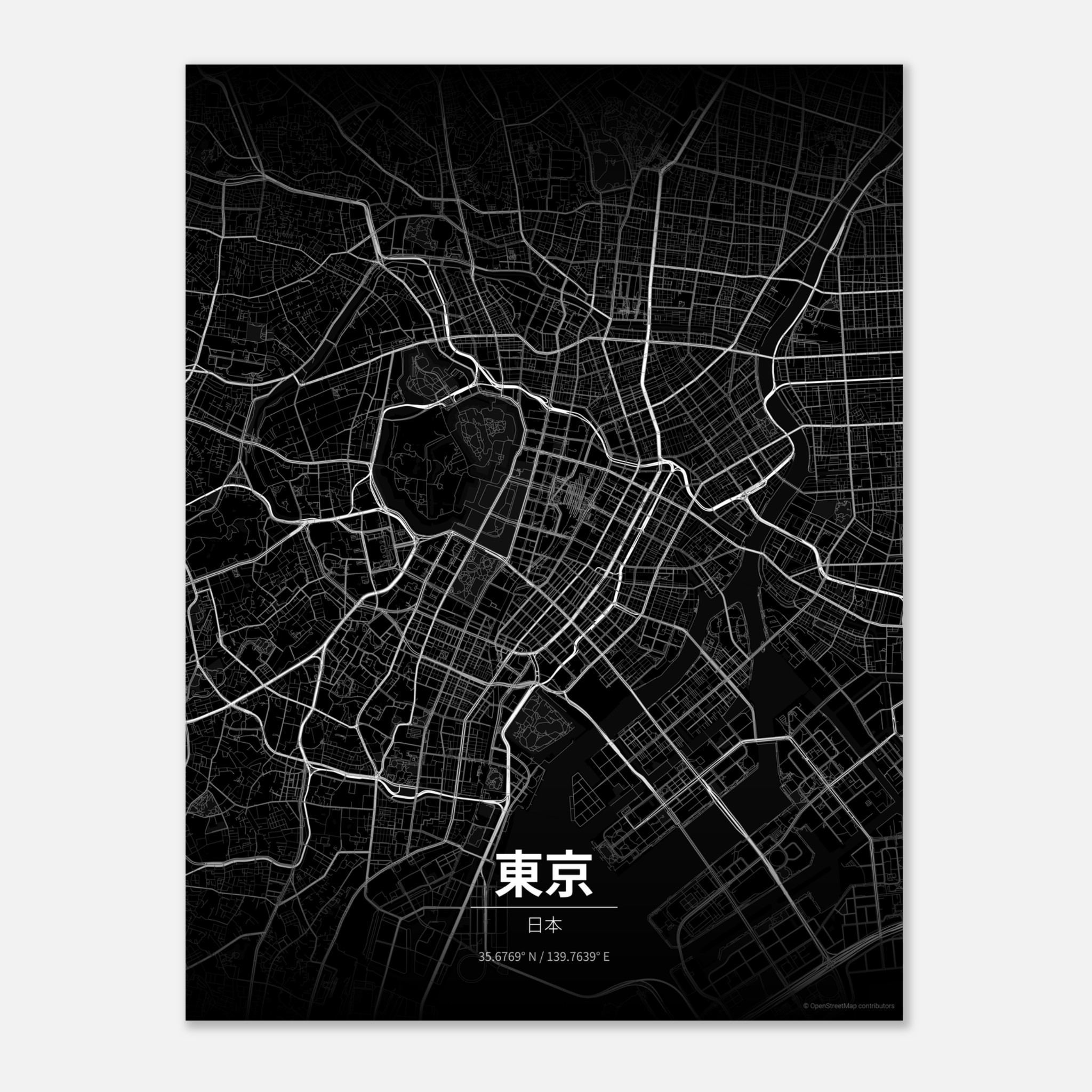Tokyo vector map poster in Noir colourway, Japan