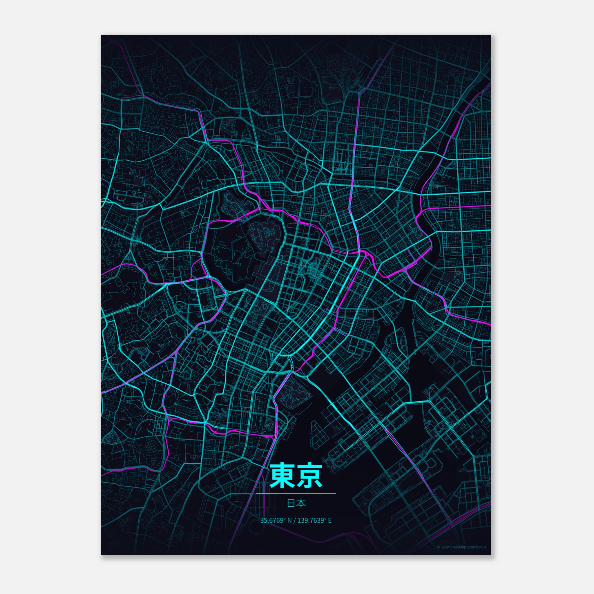 Tokyo vector map poster in Strip colourway, Japan