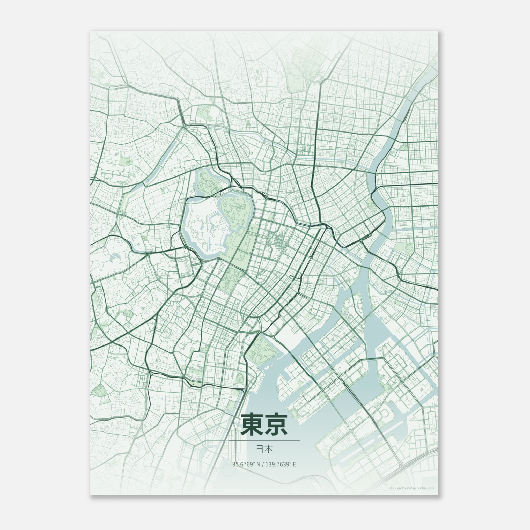 Tokyo vector map poster in Thicket colourway, Japan