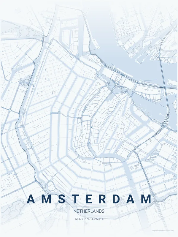 Amsterdam map poster in Overcast colourway