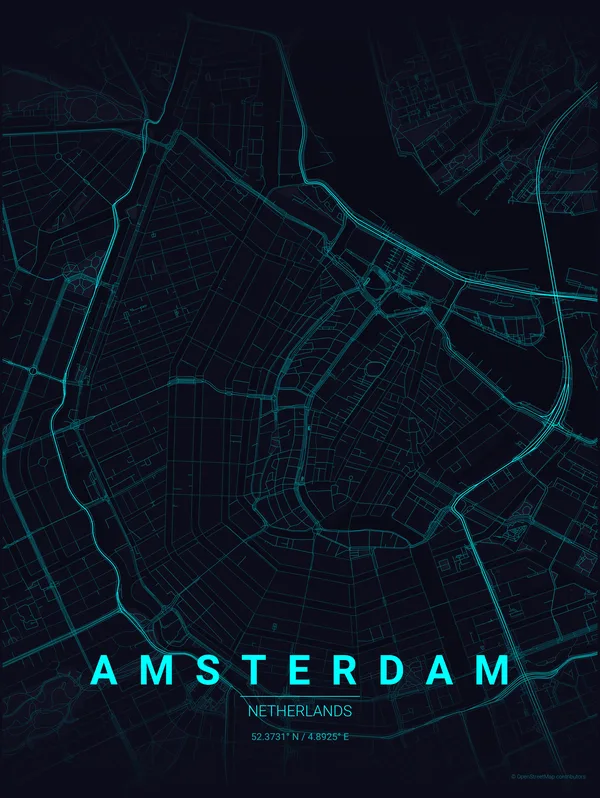 Amsterdam map poster in Strip colourway