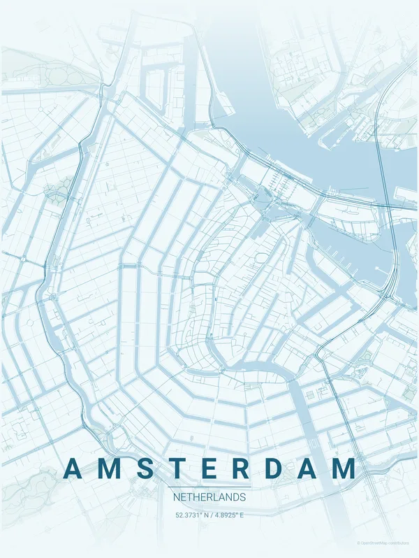 Amsterdam map poster in Swell colourway