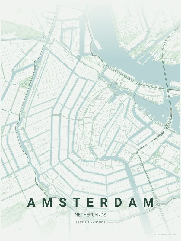 Amsterdam map poster in Thicket colourway