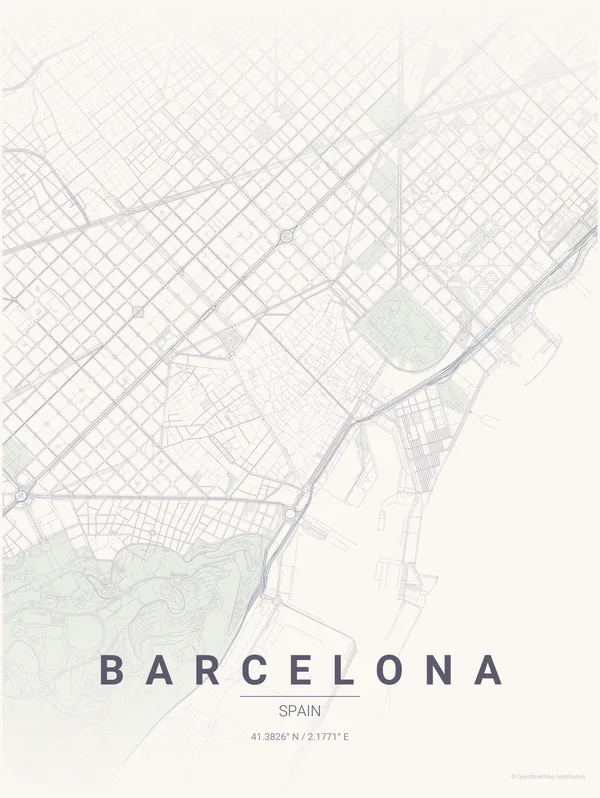 Barcelona map poster in Faded colourway