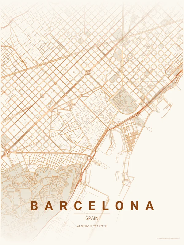 Barcelona map poster in Foliage colourway