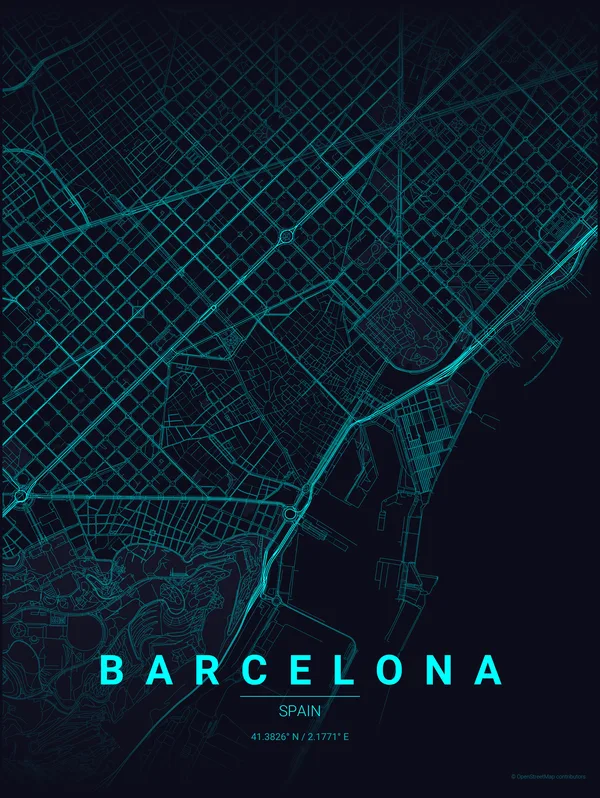 Barcelona map poster in Strip colourway