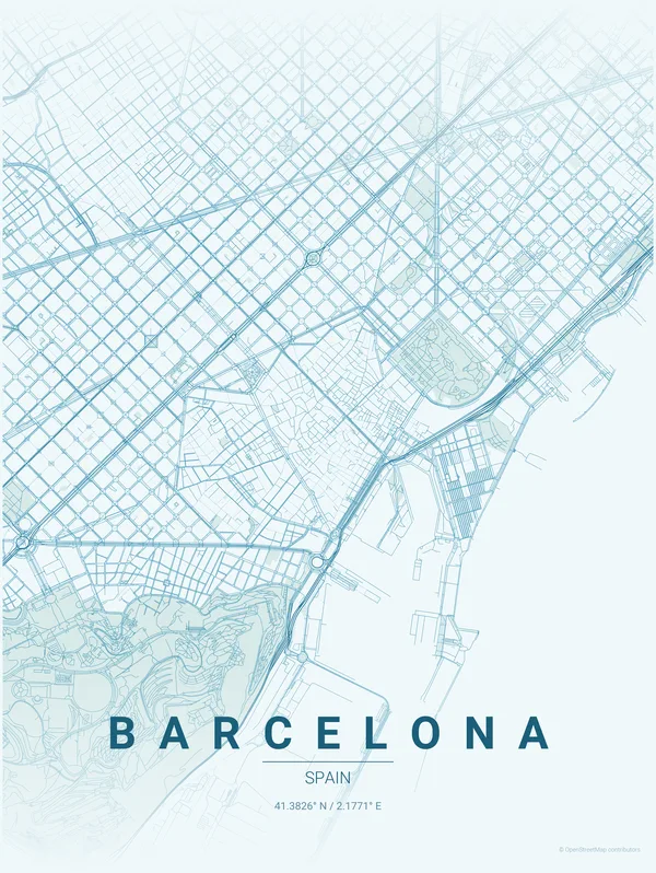 Barcelona map poster in Swell colourway
